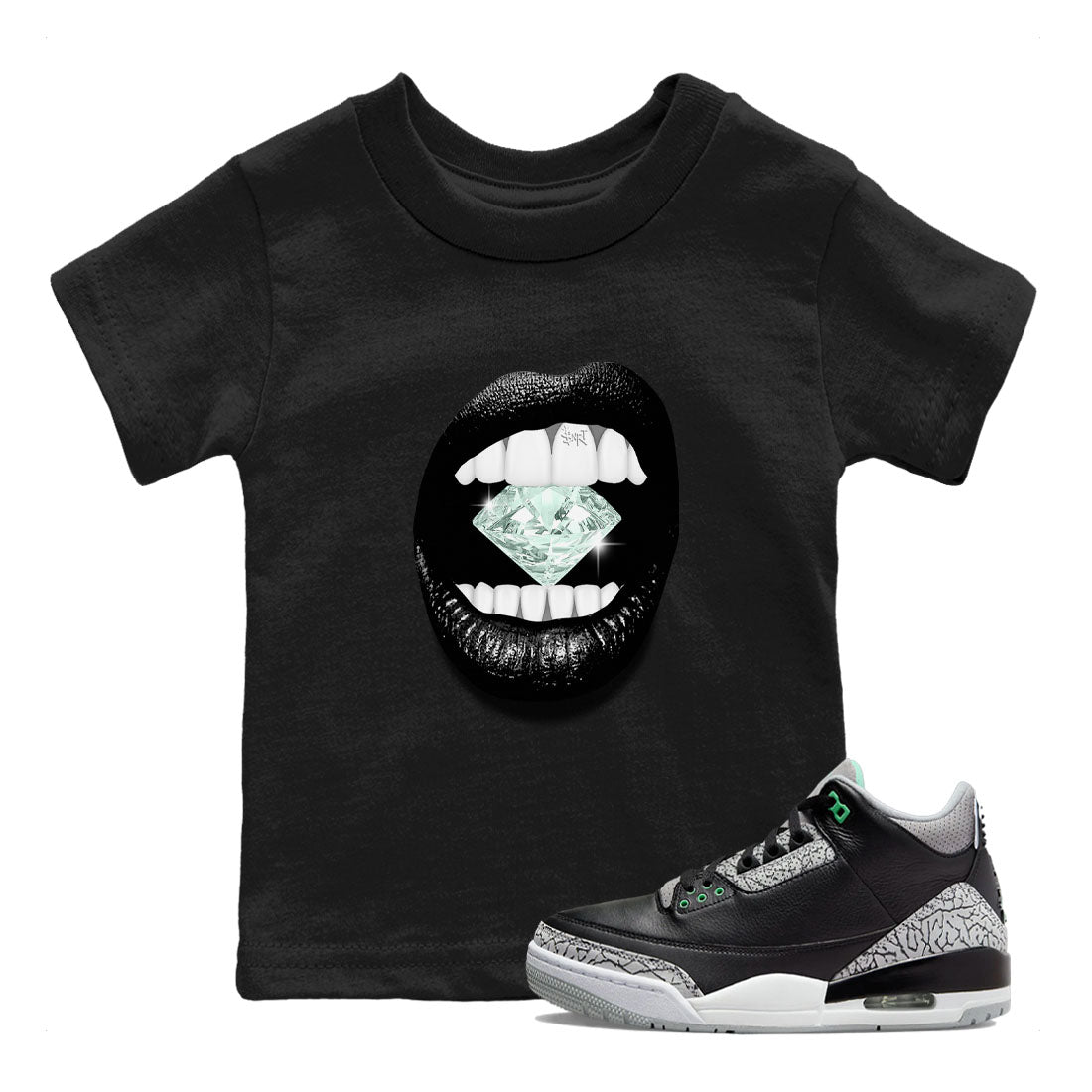 Lips Diamond snkmatch Tees Kids - Air Jordan 3 Green Glow