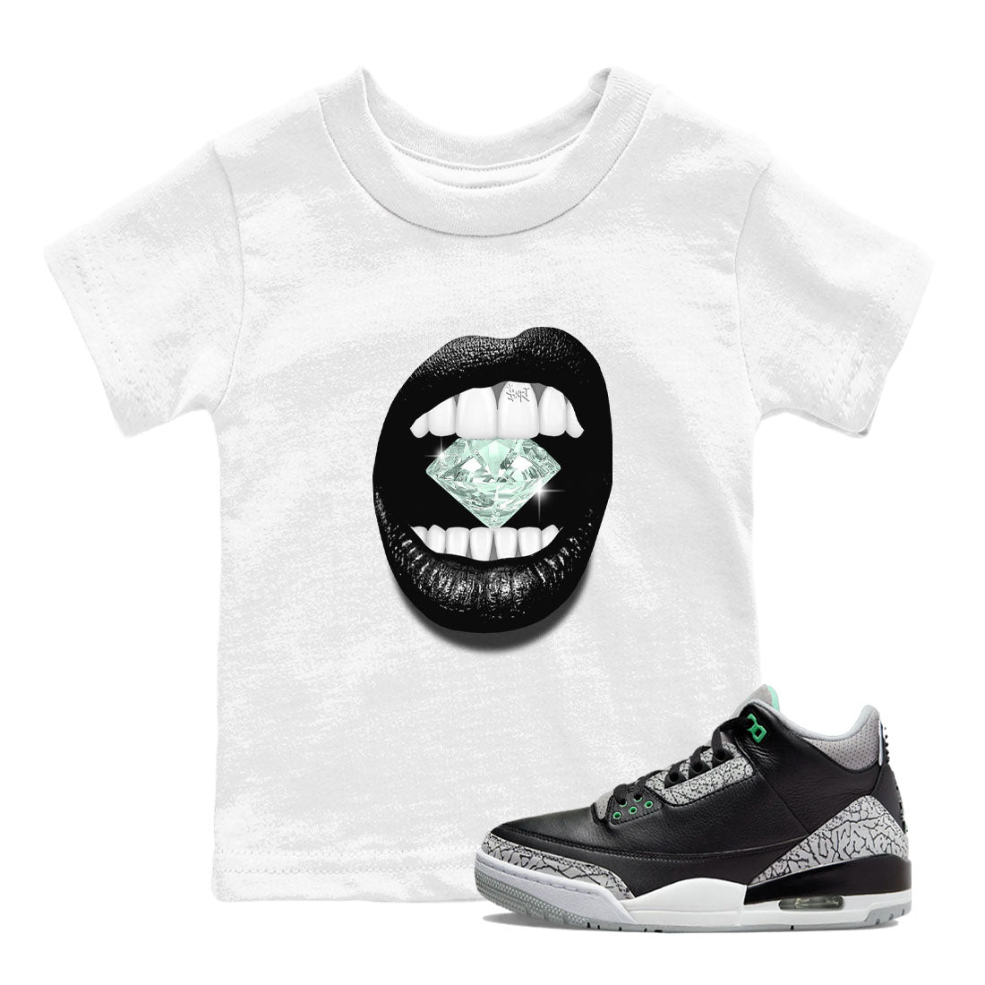 Lips Diamond snkmatch Tees Kids - Air Jordan 3 Green Glow