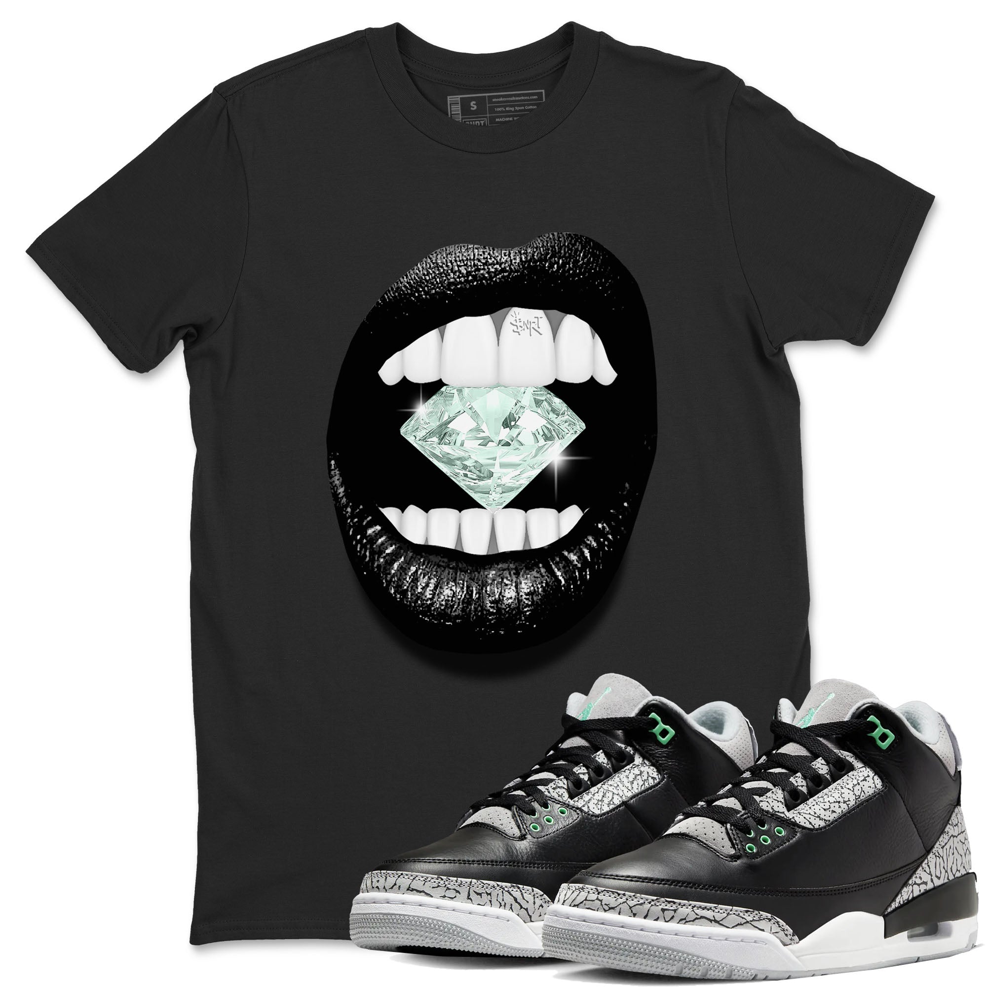 Lips Diamond snkmatch Tees - Air Jordan 3 Green Glow