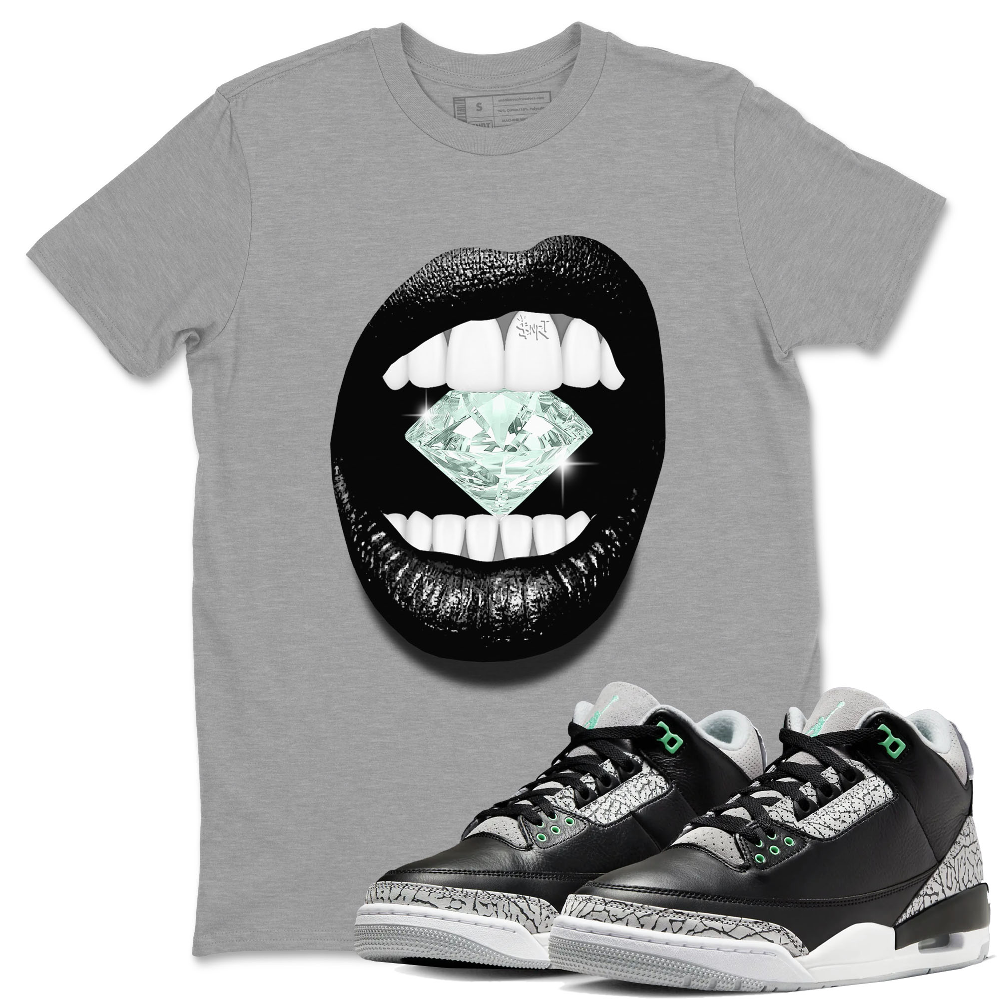 Lips Diamond snkmatch Tees - Air Jordan 3 Green Glow
