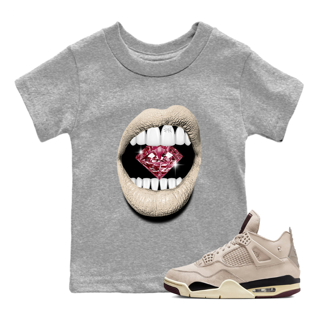 Lips Diamond snkmatch Tees Kids - Air Jordan 4 A Ma Maniere x Fossil Stone