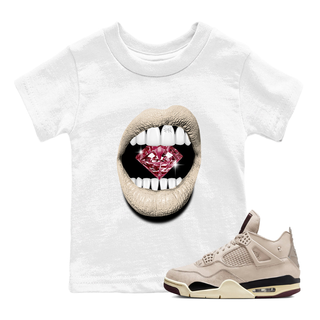 Lips Diamond snkmatch Tees Kids - Air Jordan 4 A Ma Maniere x Fossil Stone