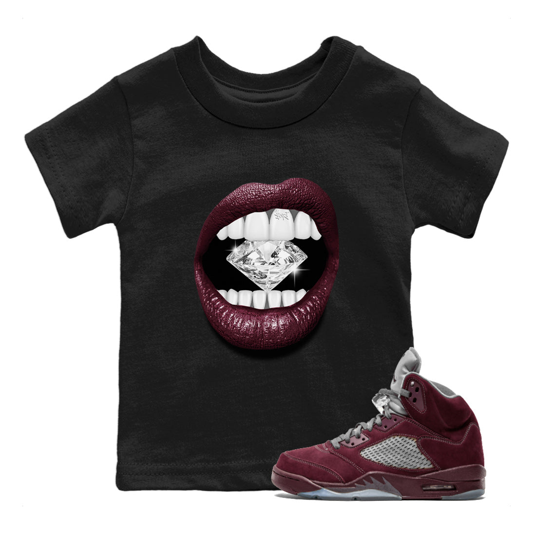 Lips Diamond Kids Tops - Air Jordan 5 Burgundy
