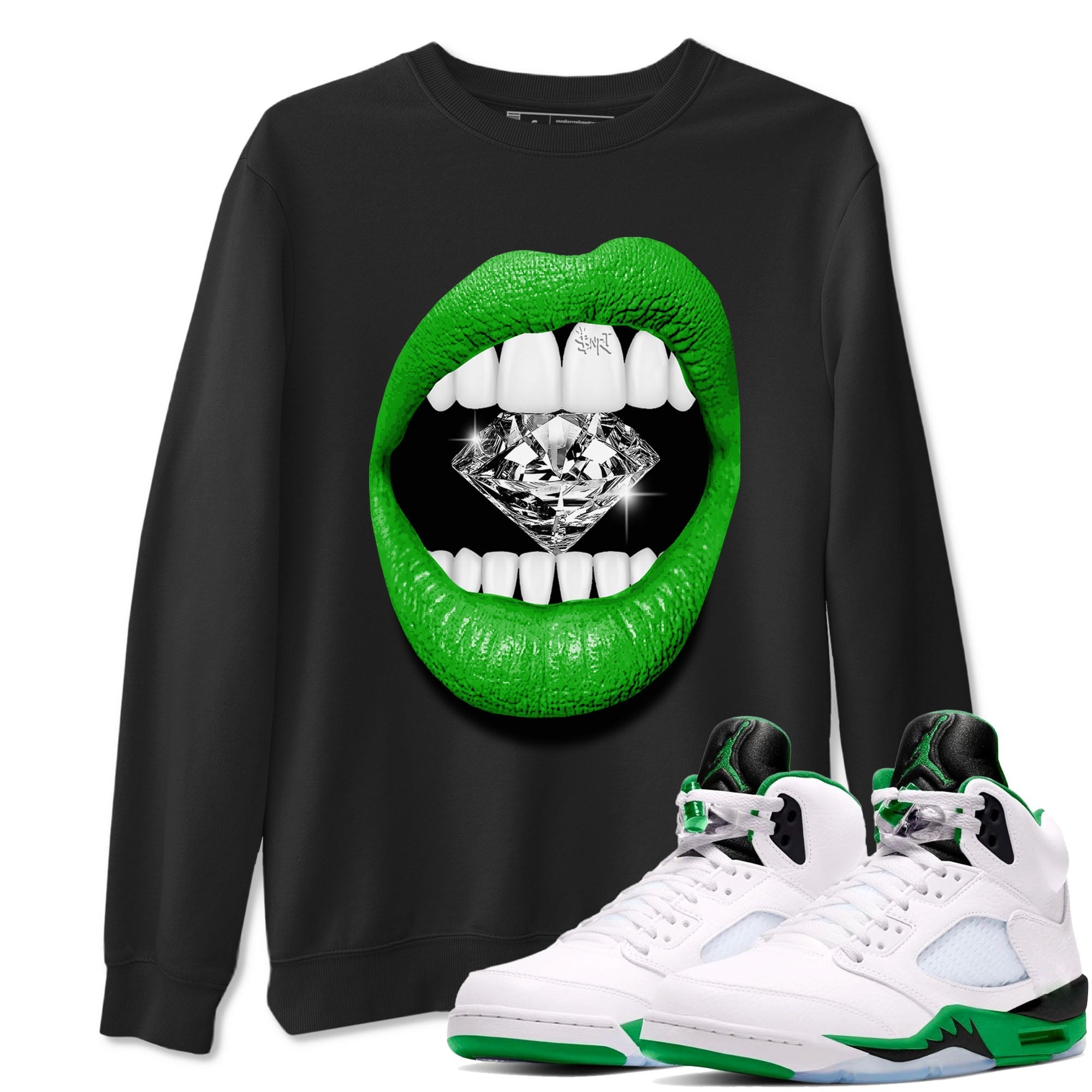 Lips Diamond snkmatch Tees - Air Jordan 5 Lucky Green