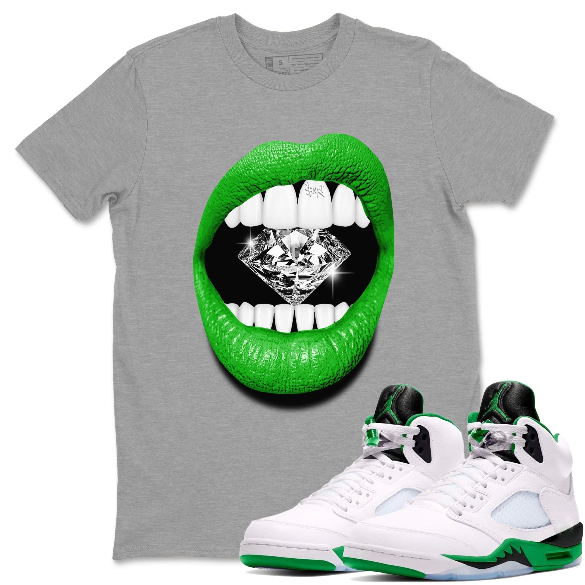 Lips Diamond snkmatch Tees - Air Jordan 5 Lucky Green
