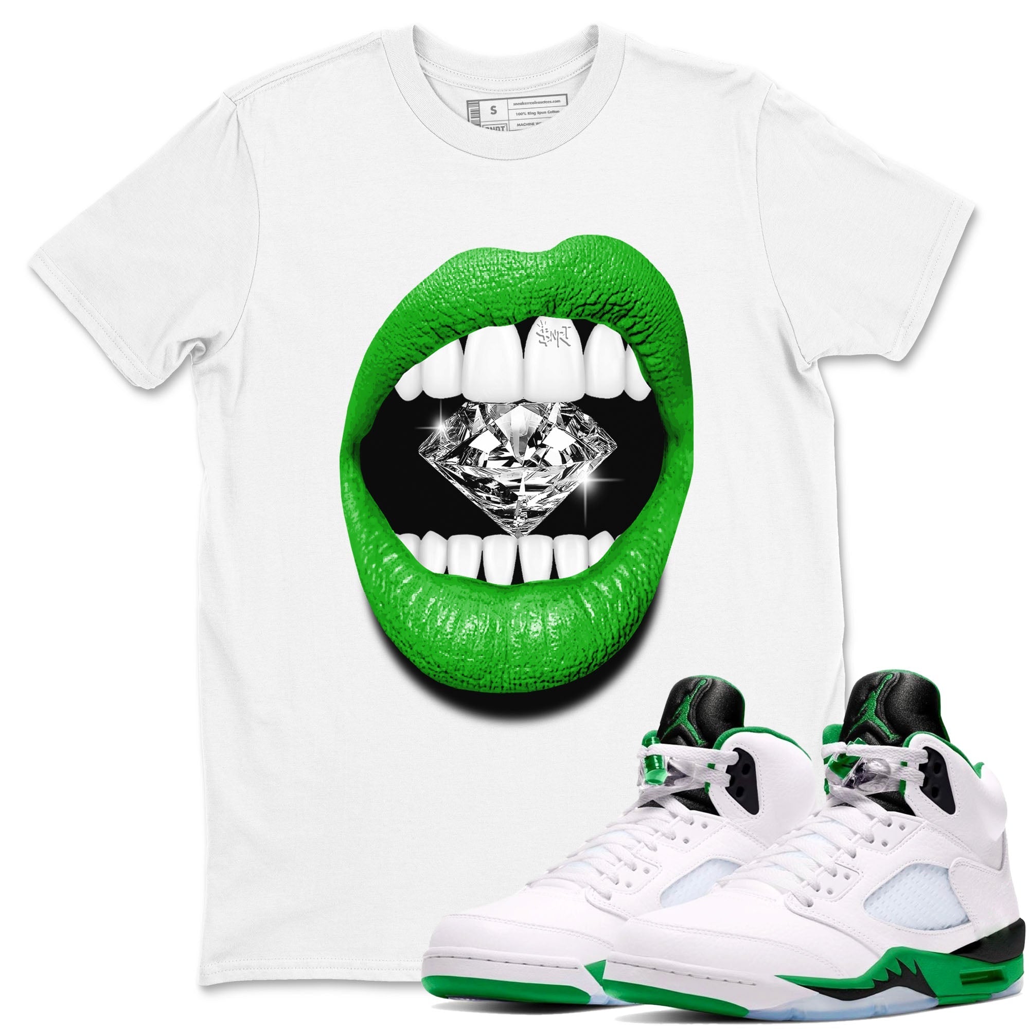 Lips Diamond snkmatch Tees - Air Jordan 5 Lucky Green