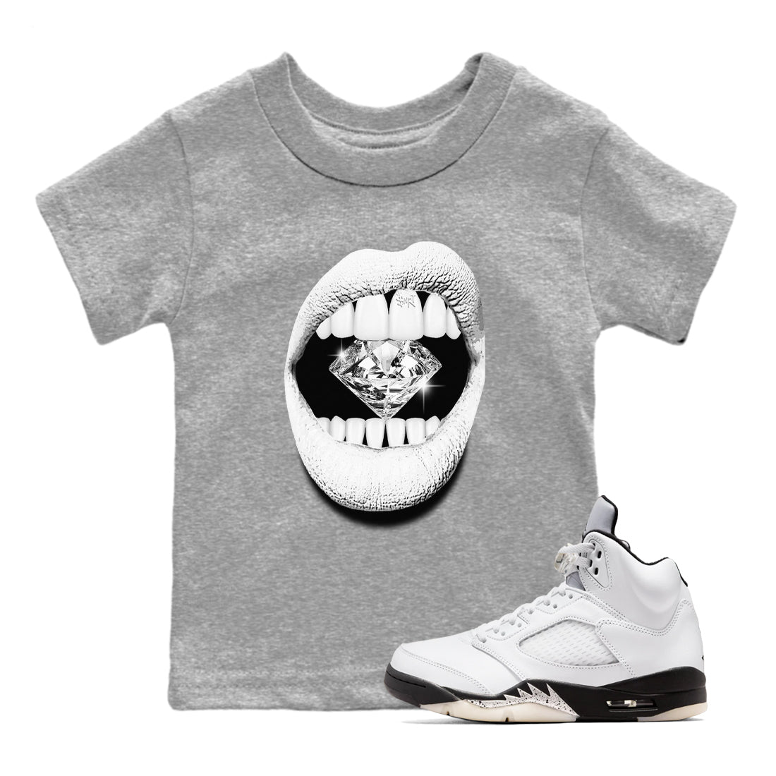 Lips Diamond snkmatch Tees Kids - Air Jordan 5 White Black