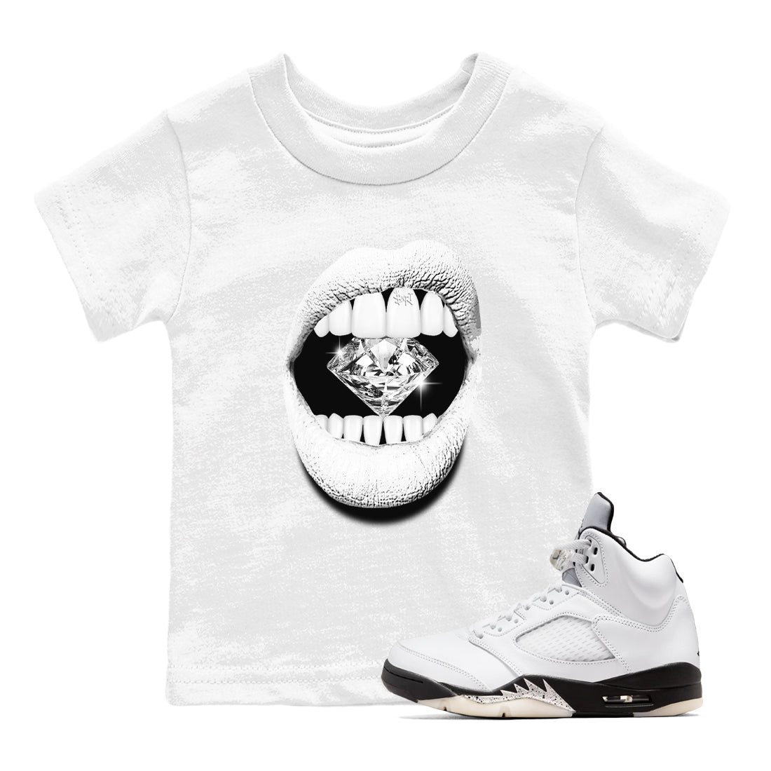Lips Diamond snkmatch Tees Kids - Air Jordan 5 White Black