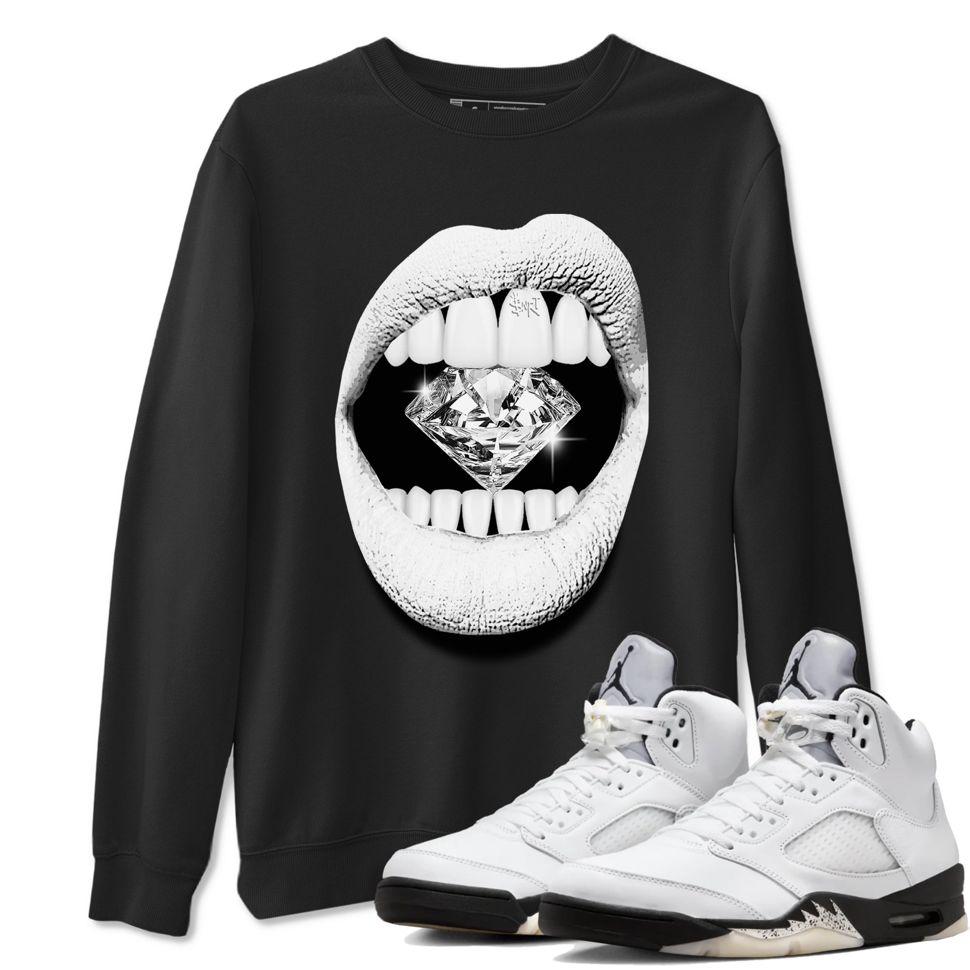 Lips Diamond snkmatch Tees - Air Jordan 5 White Black