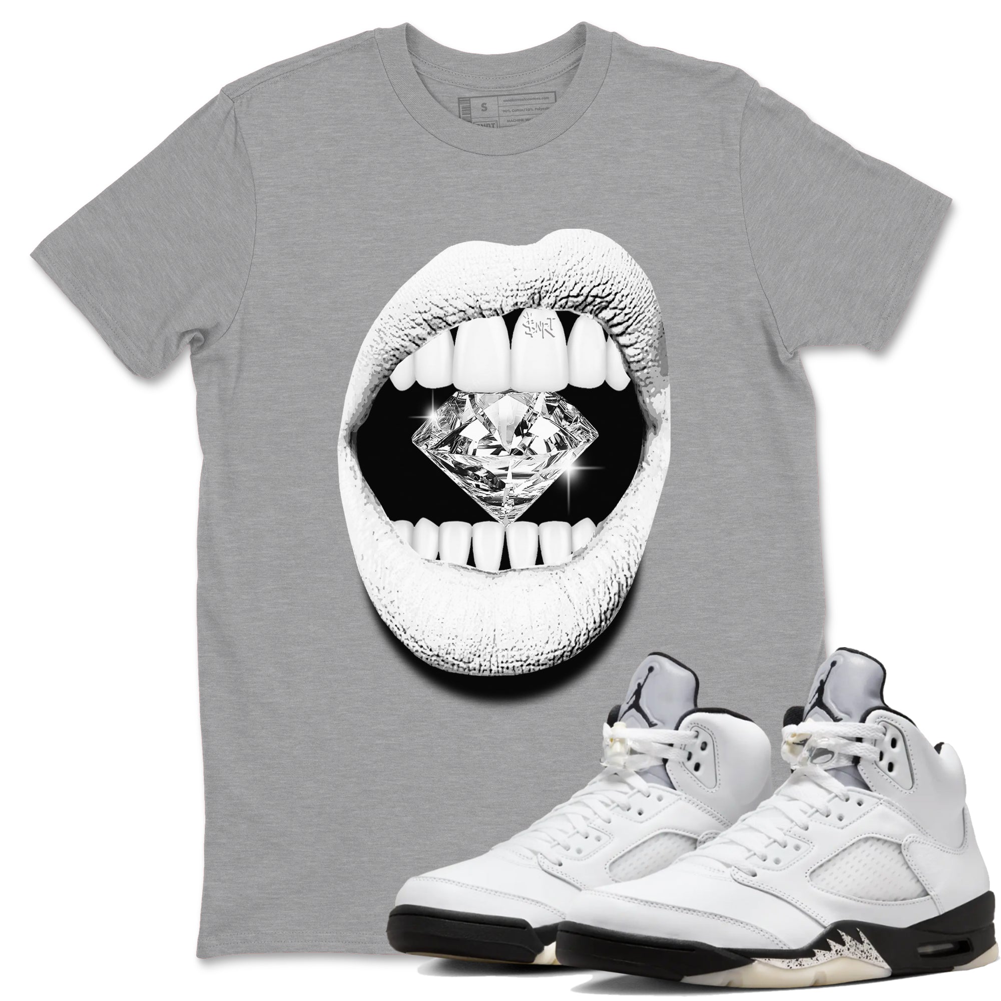 Lips Diamond snkmatch Tees - Air Jordan 5 White Black