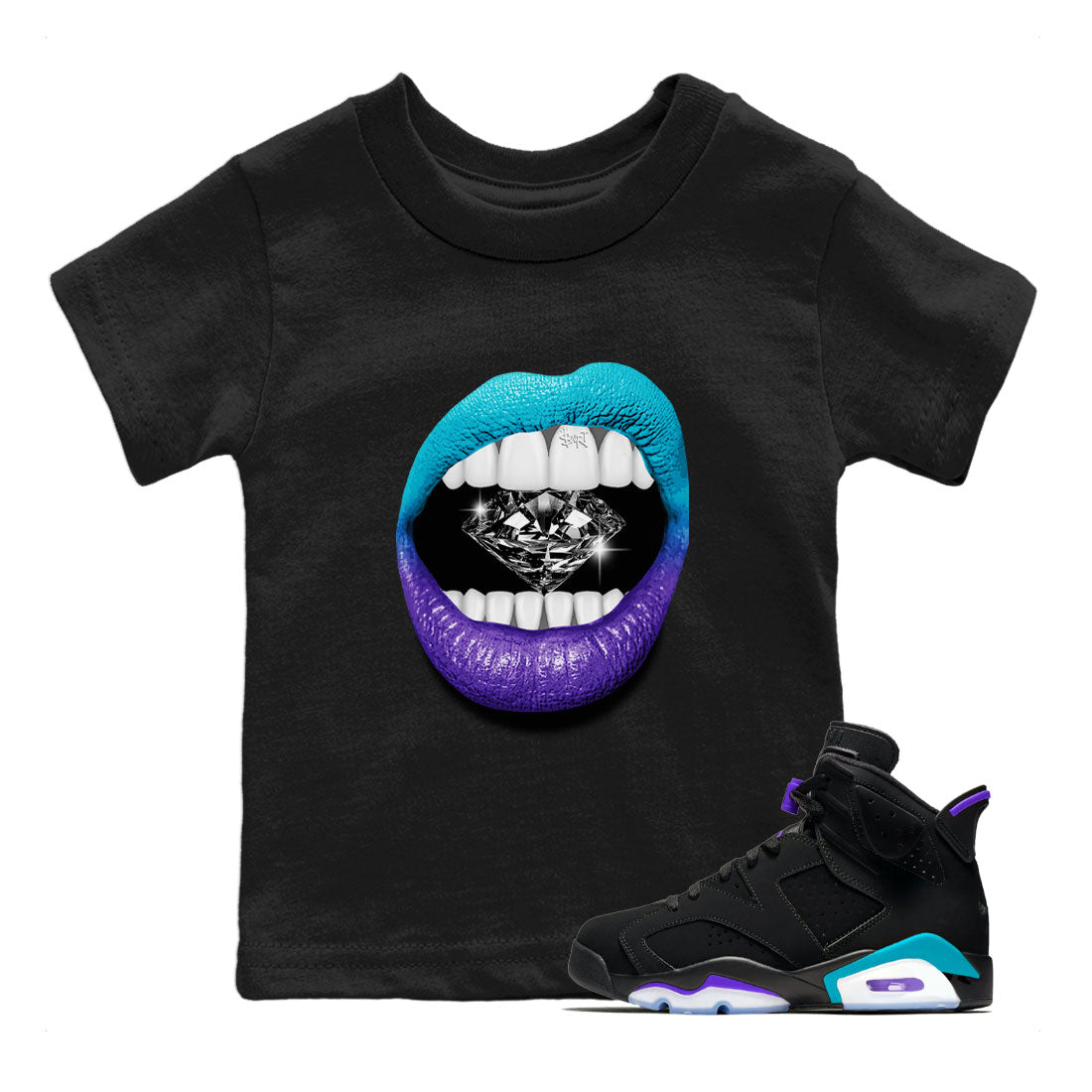 Lips Diamond Kids Tops - Air Jordan 6 Aqua