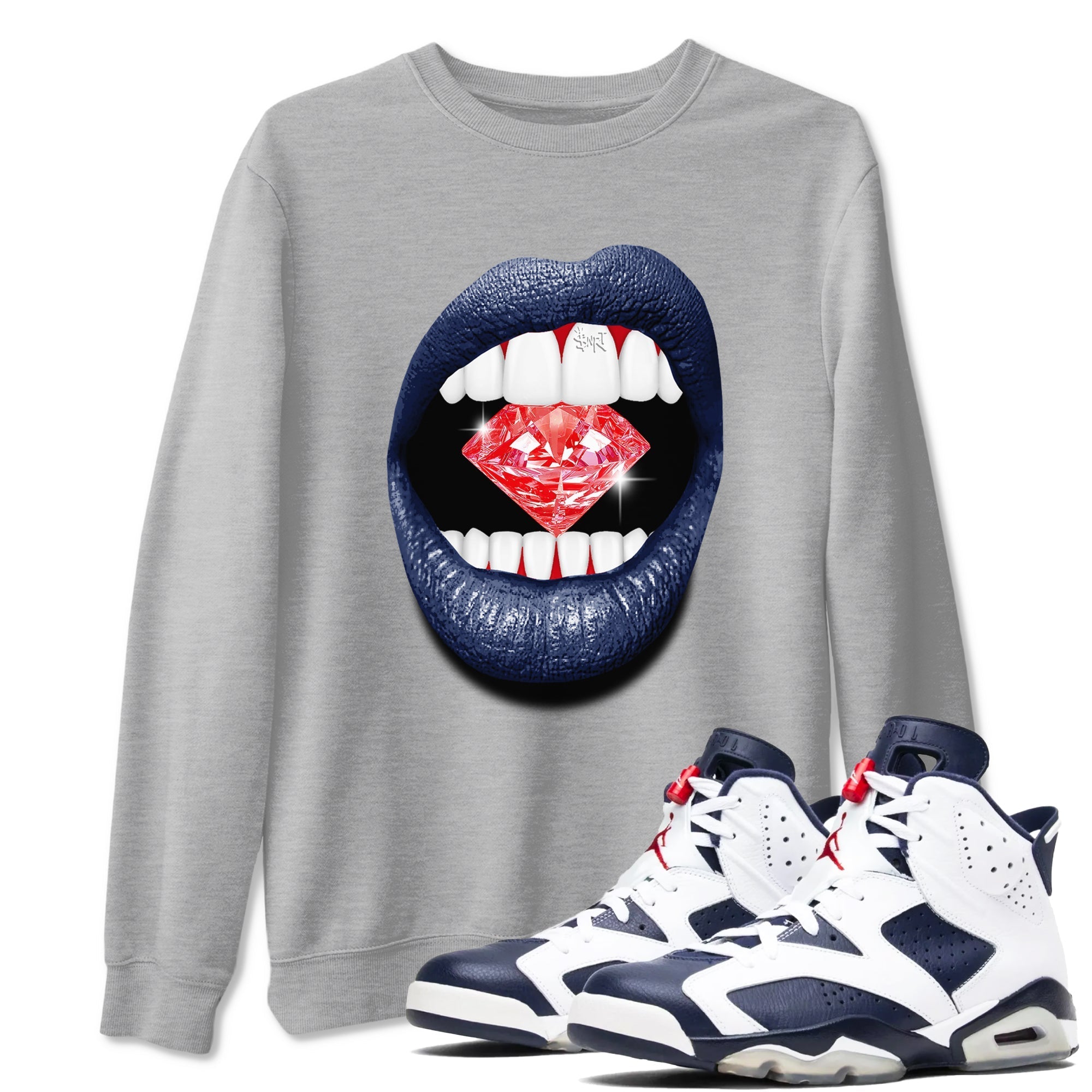Lips Diamond snkmatch Tees - Air Jordan 6 White And Midnight Navy