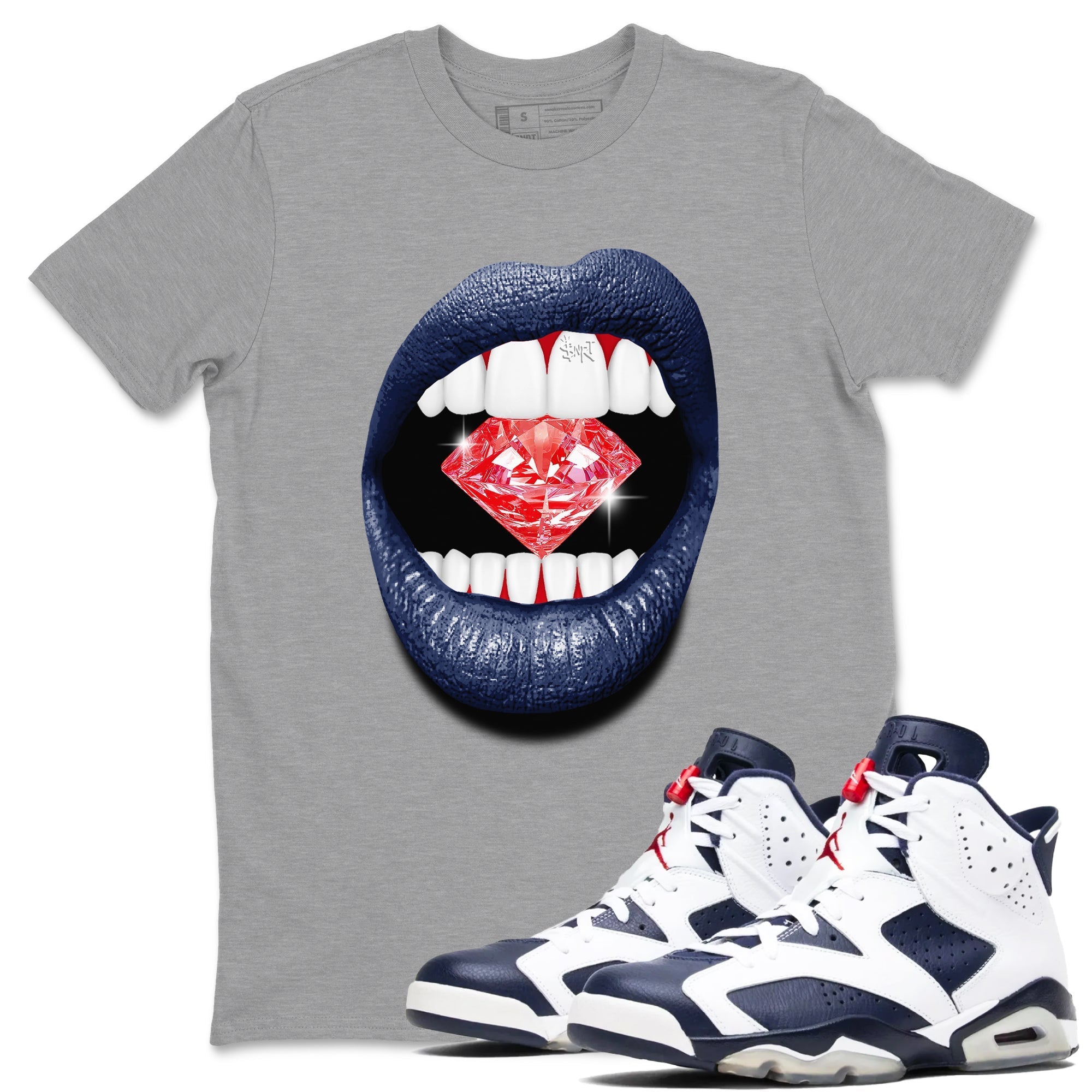 Lips Diamond snkmatch Tees - Air Jordan 6 White And Midnight Navy