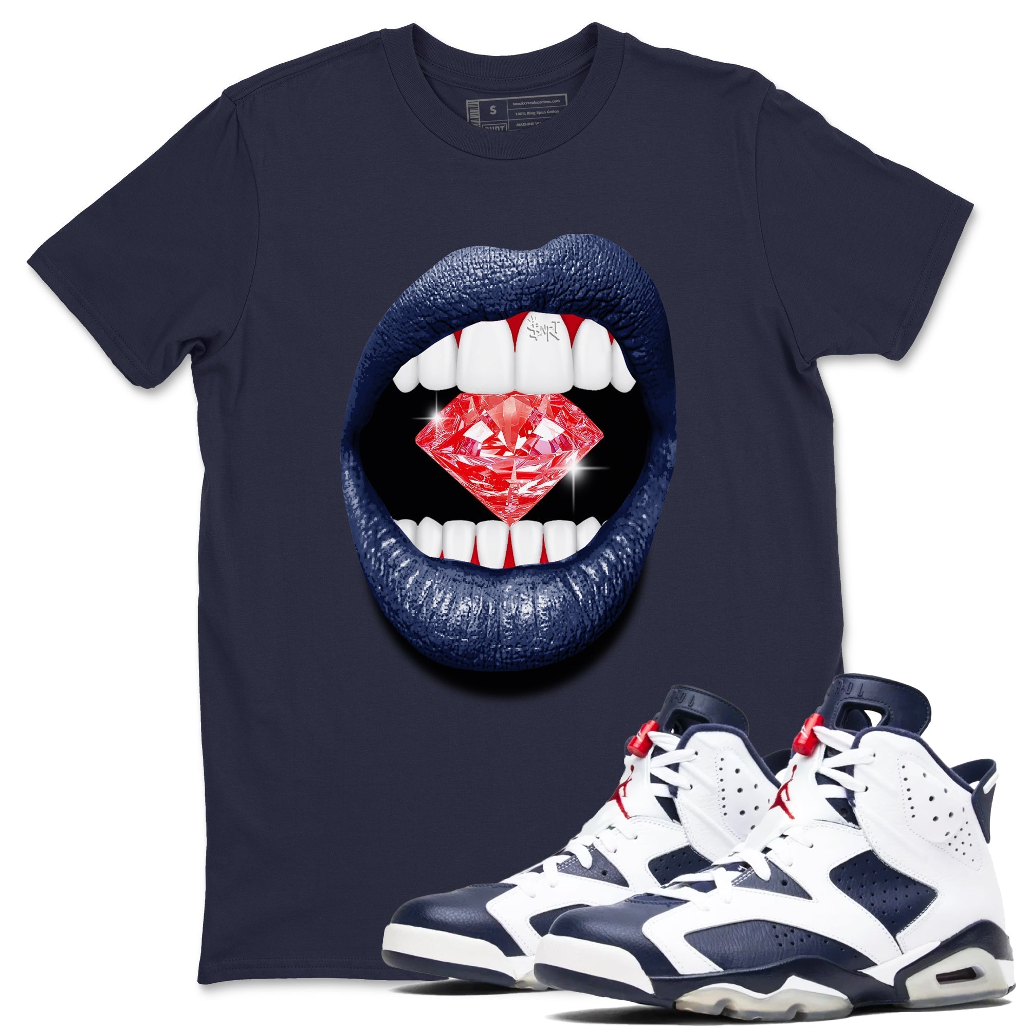 Lips Diamond snkmatch Tees - Air Jordan 6 White And Midnight Navy