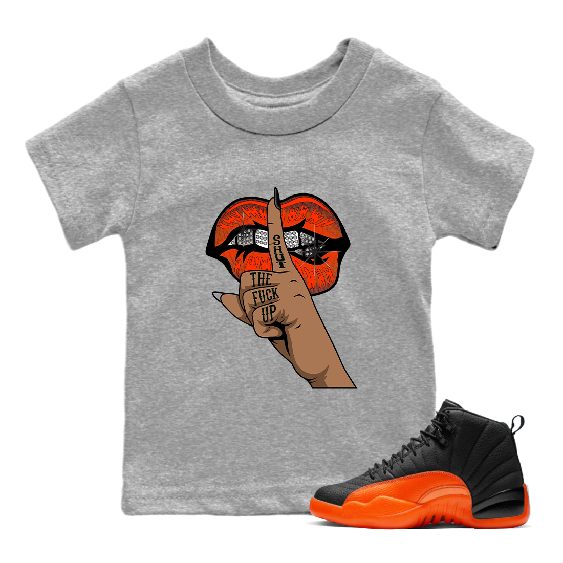Lips Hand Kids Tops - Air Jordan 12 Brilliant Orange