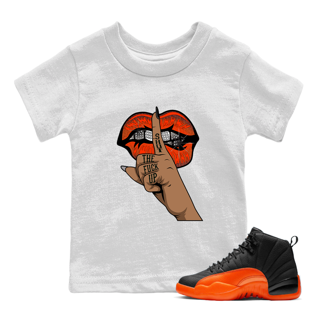 Lips Hand Kids Tops - Air Jordan 12 Brilliant Orange