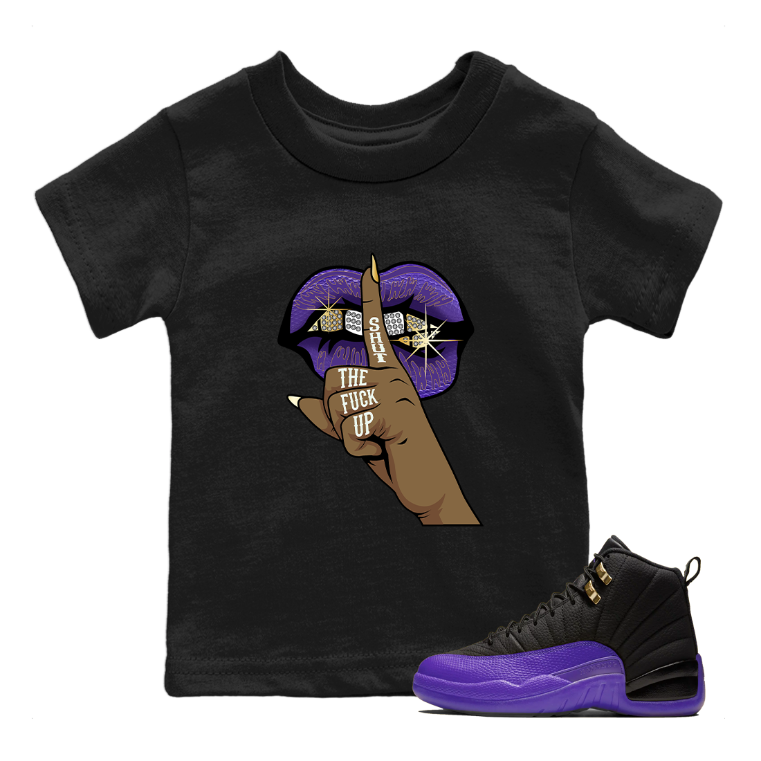 Lips Hand Kids Tops - Air Jordan 12 Field Purple
