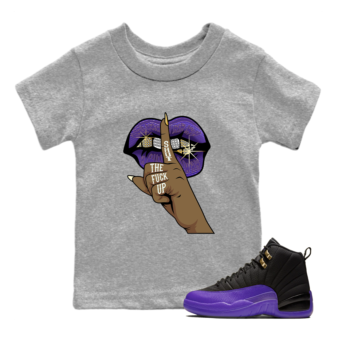 Lips Hand Kids Tops - Air Jordan 12 Field Purple