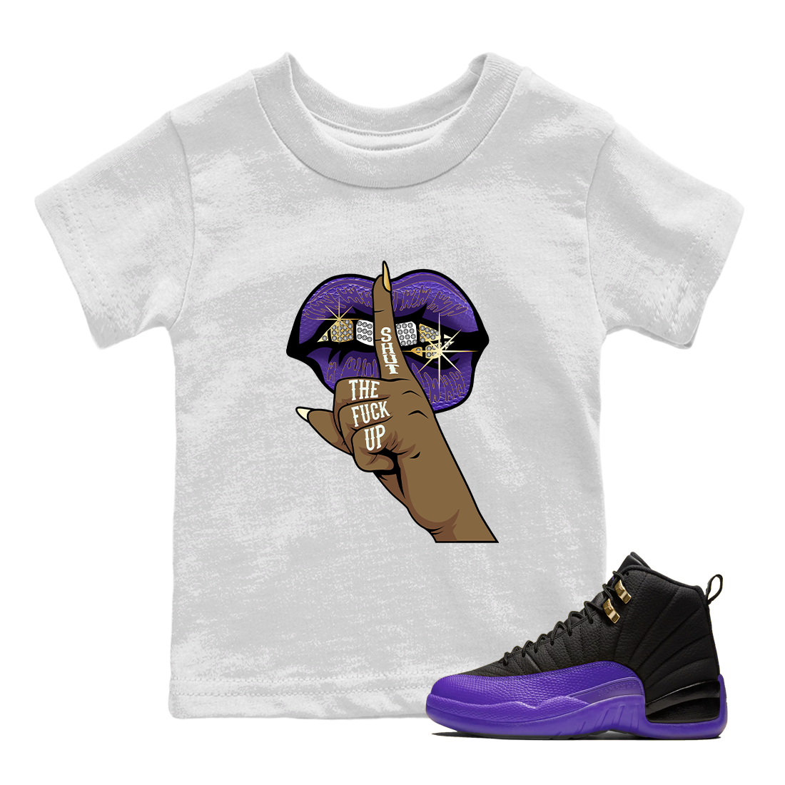 Lips Hand Kids Tops - Air Jordan 12 Field Purple