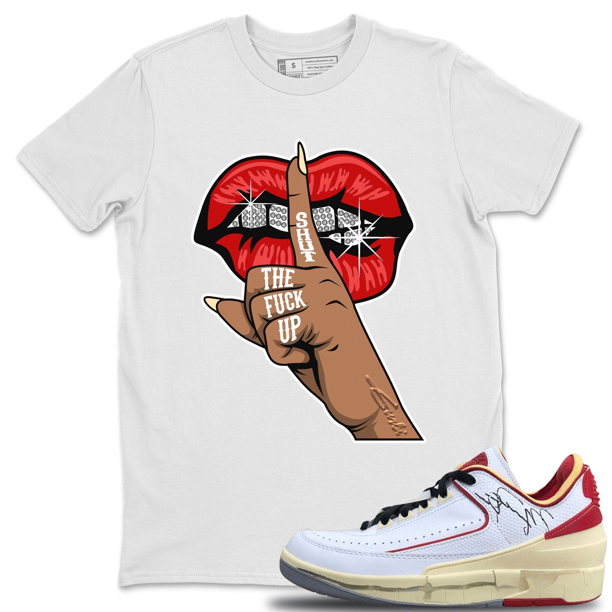 Lips Hand Unisex Tops - Air Jordan 2 OFF-WHITE Varsity Red