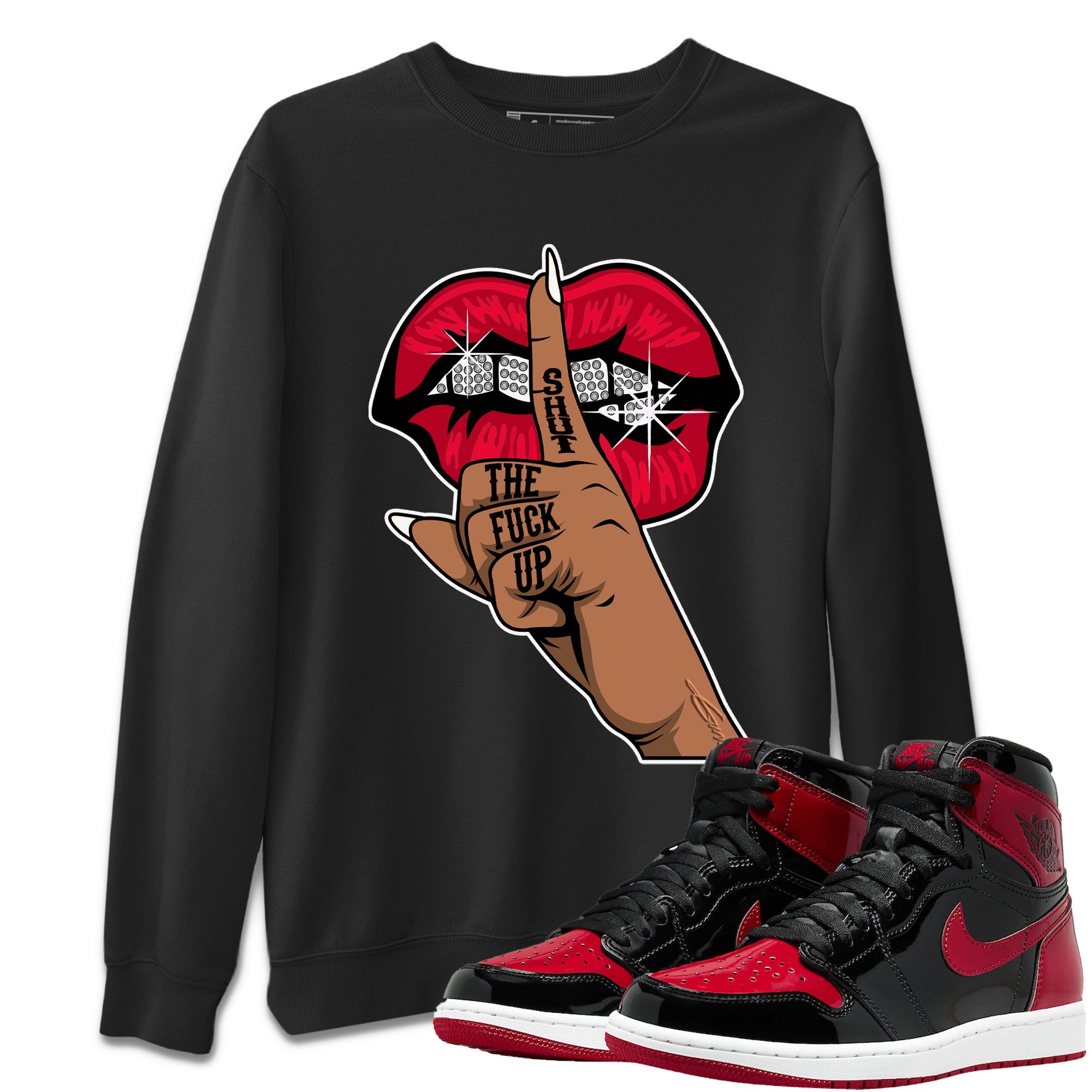 Lips Hand Unisex Tops - Air Jordan 1 Bred Patent