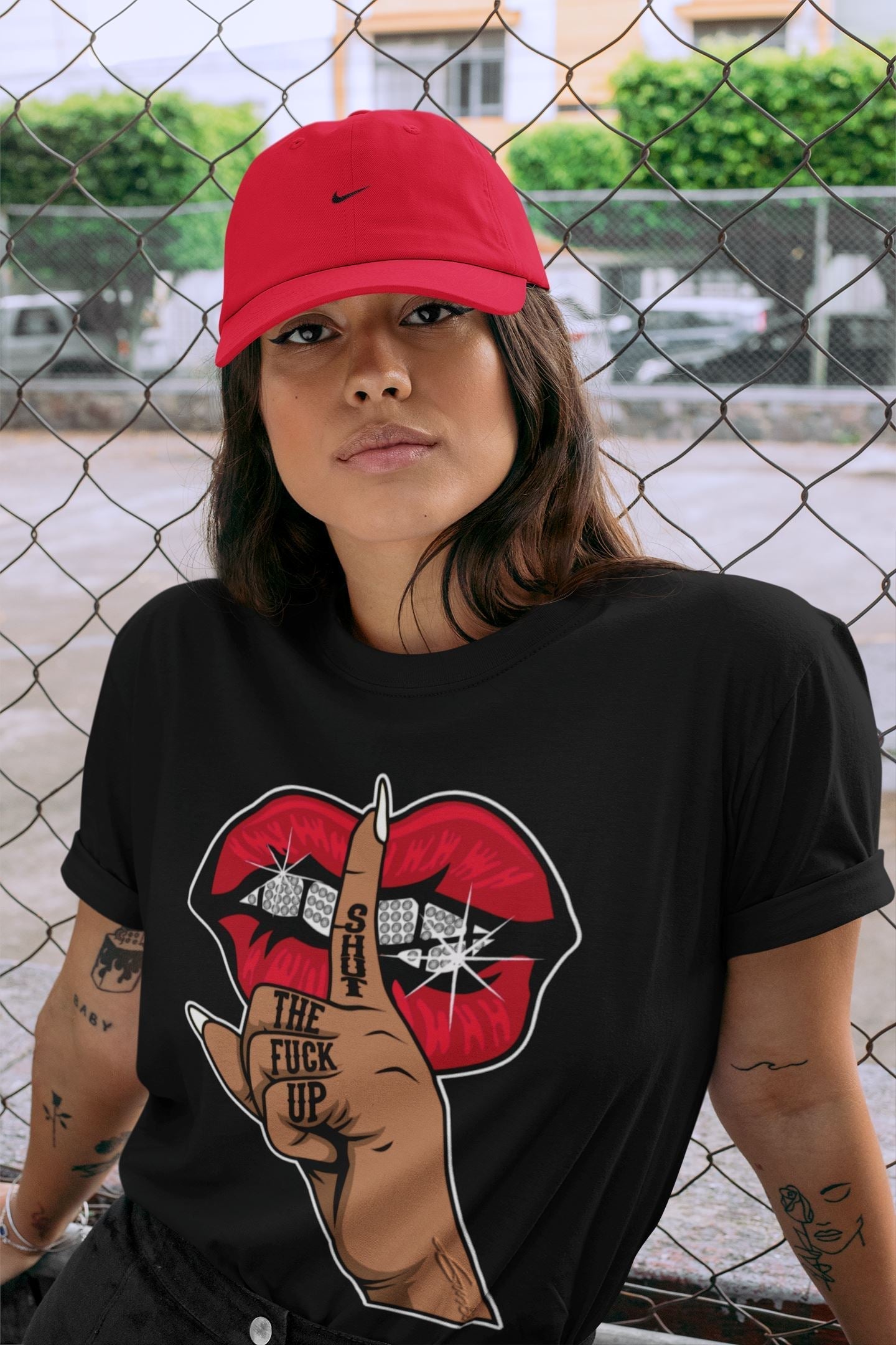 Lips Hand Unisex Tops - Air Jordan 1 Bred Patent