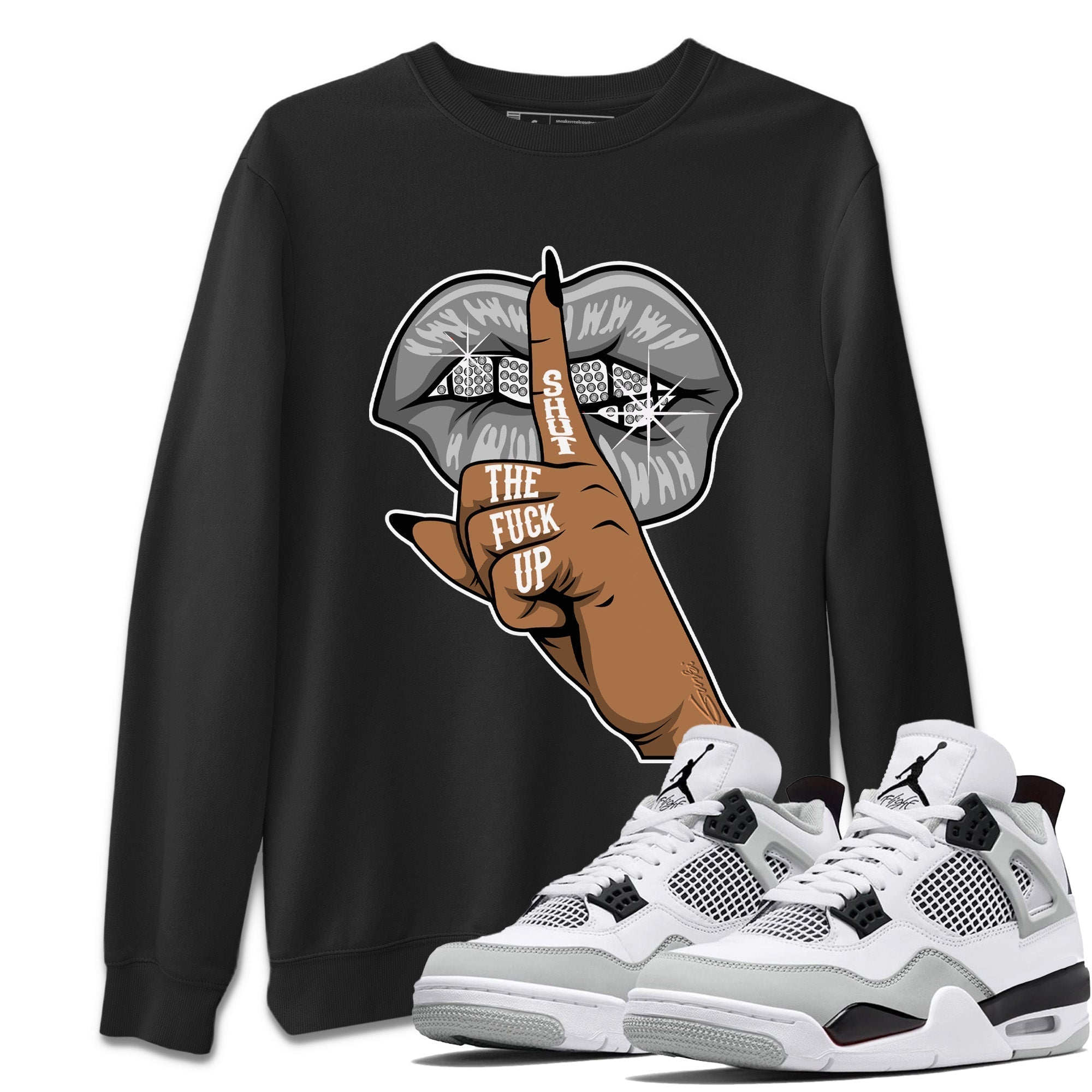 Lips Hand Unisex Tops - Air Jordan 4 Military Black