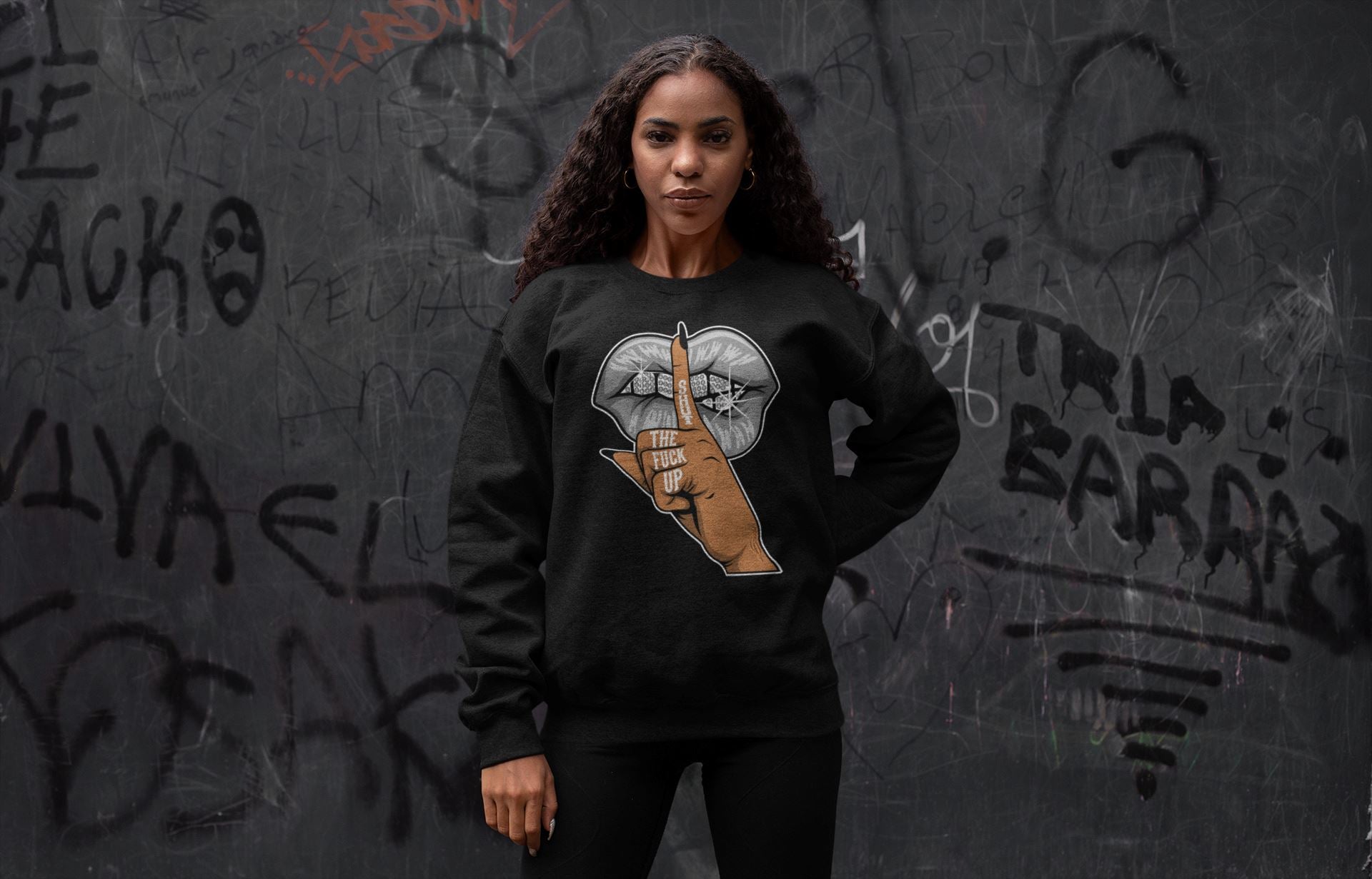 Lips Hand Unisex Tops - Air Jordan 4 Military Black
