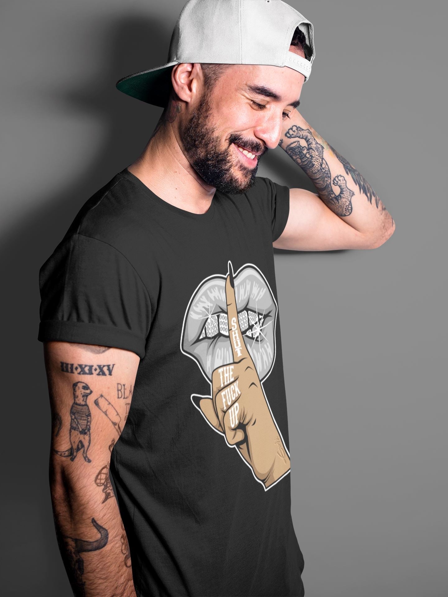 Lips Hand Unisex Tops - Air Jordan 4 Military Black