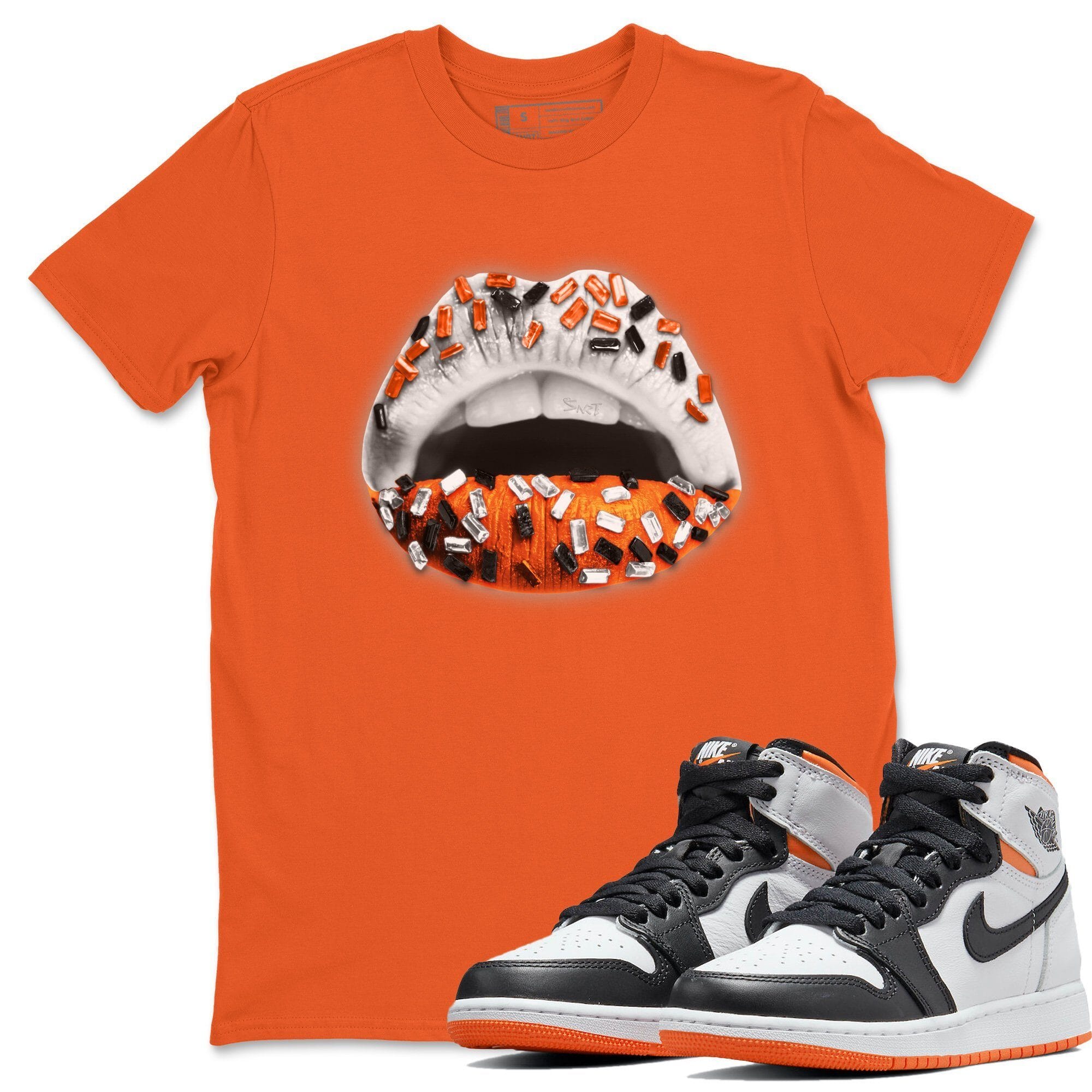 Lips Jewel Unisex Tops - Air Jordan 1 Electro Orange