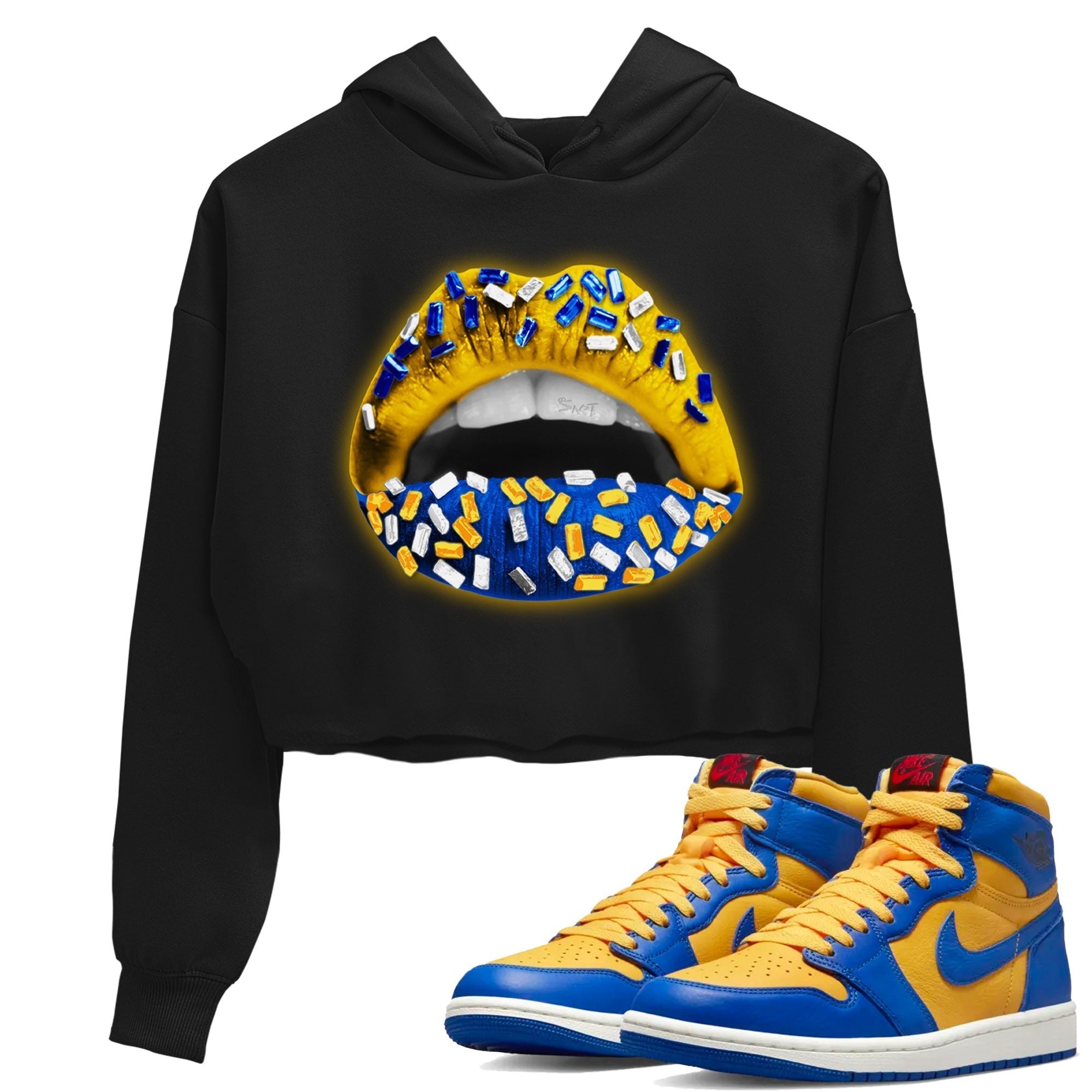 Lips Jewel Women's Tops - Air Jordan 1 Game Royal Varsity Maize