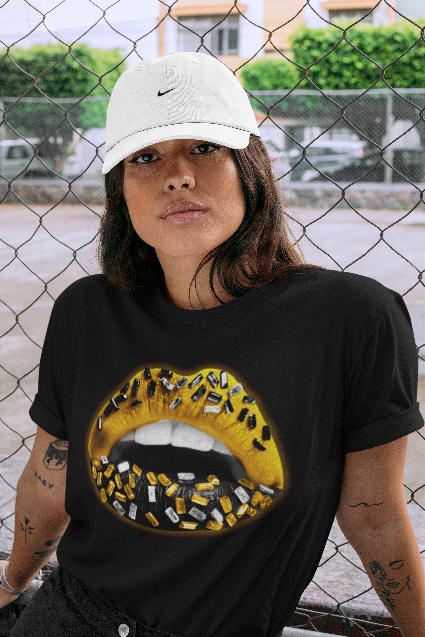 Lips Jewel Unisex Tops - Air Jordan 1 Pollen