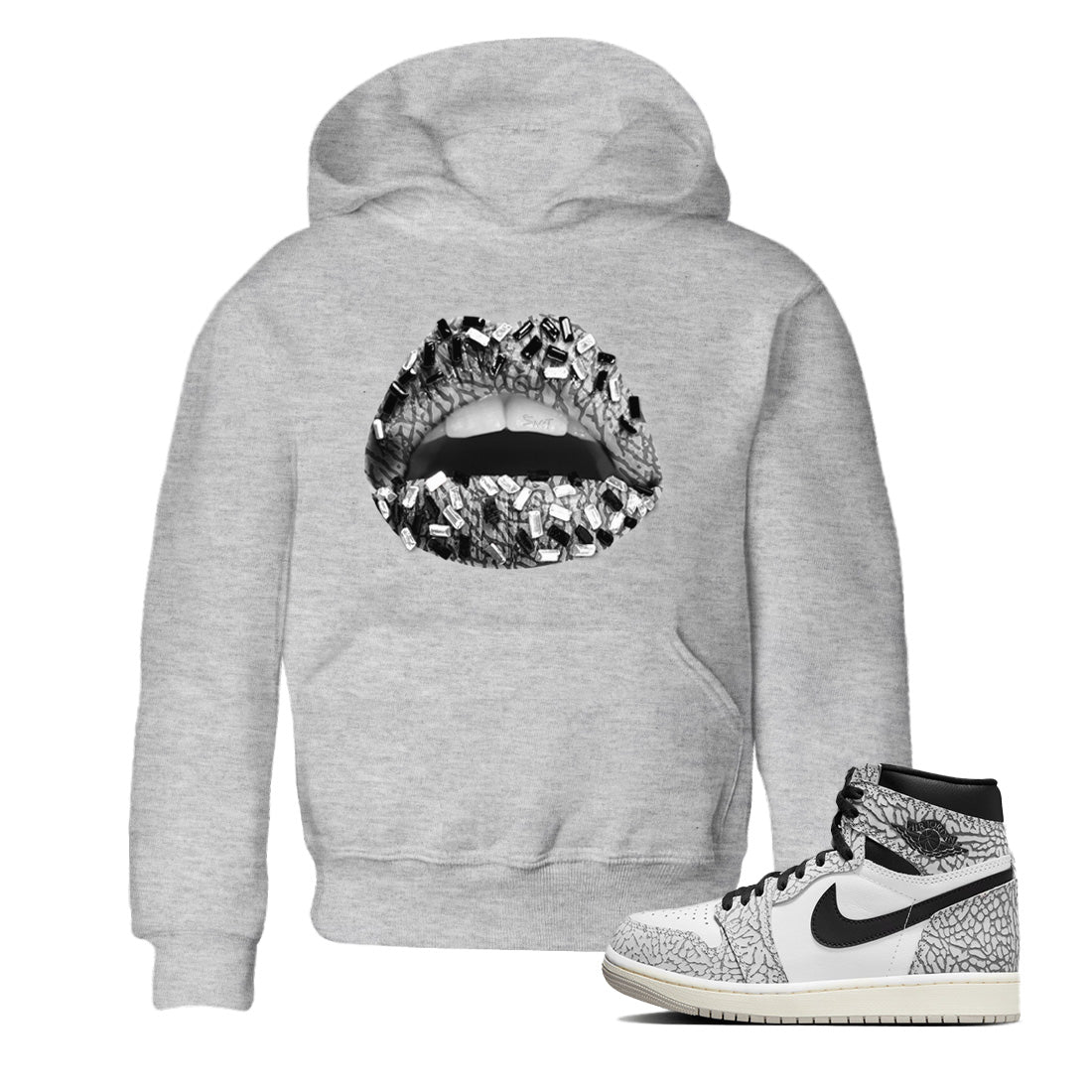 Lips Jewel Kids Tops - Air Jordan 1 White Cement