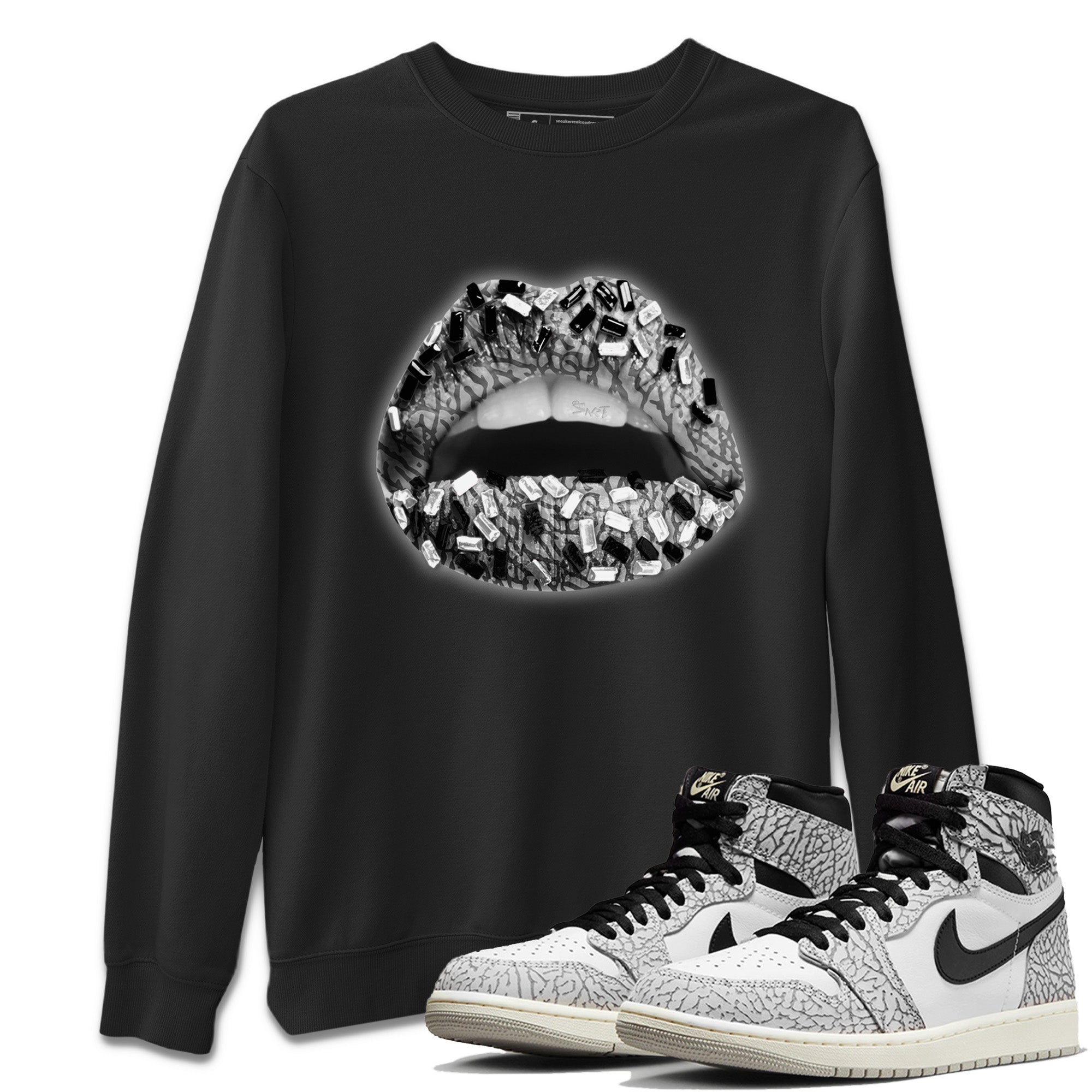 Lips Jewel Unisex Tops - Air Jordan 1 White Cement