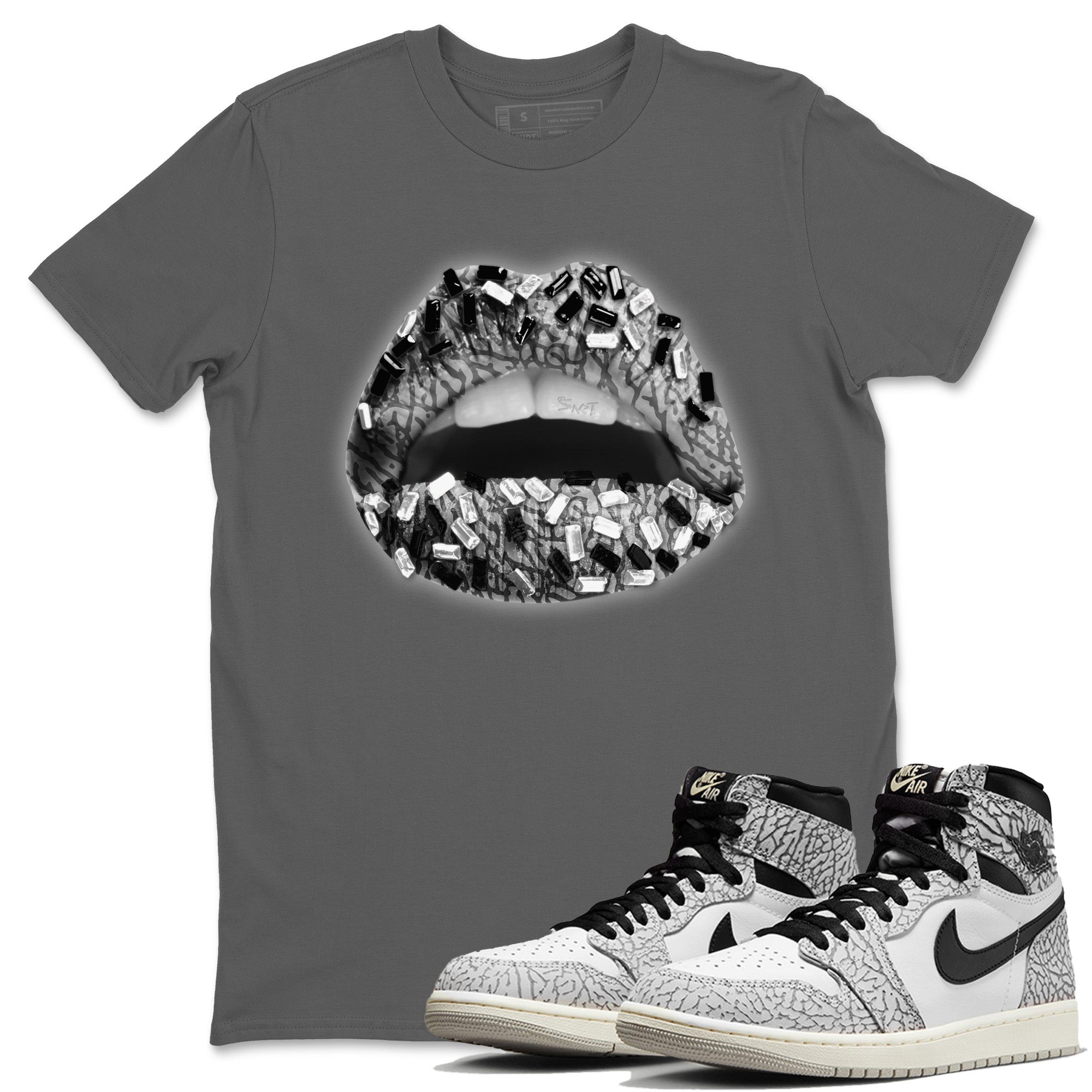 Lips Jewel Unisex Tops - Air Jordan 1 White Cement