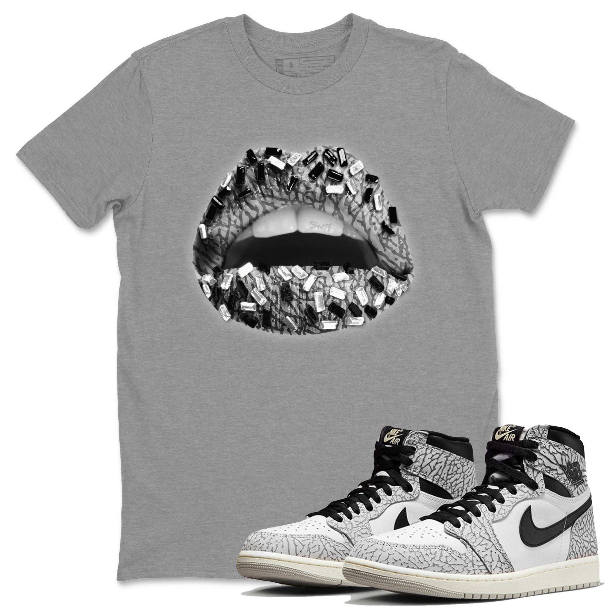 Lips Jewel Unisex Tops - Air Jordan 1 White Cement