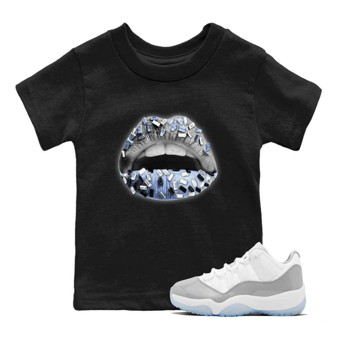 Lips Jewel Kids Tops - Air Jordan 11 White Cement