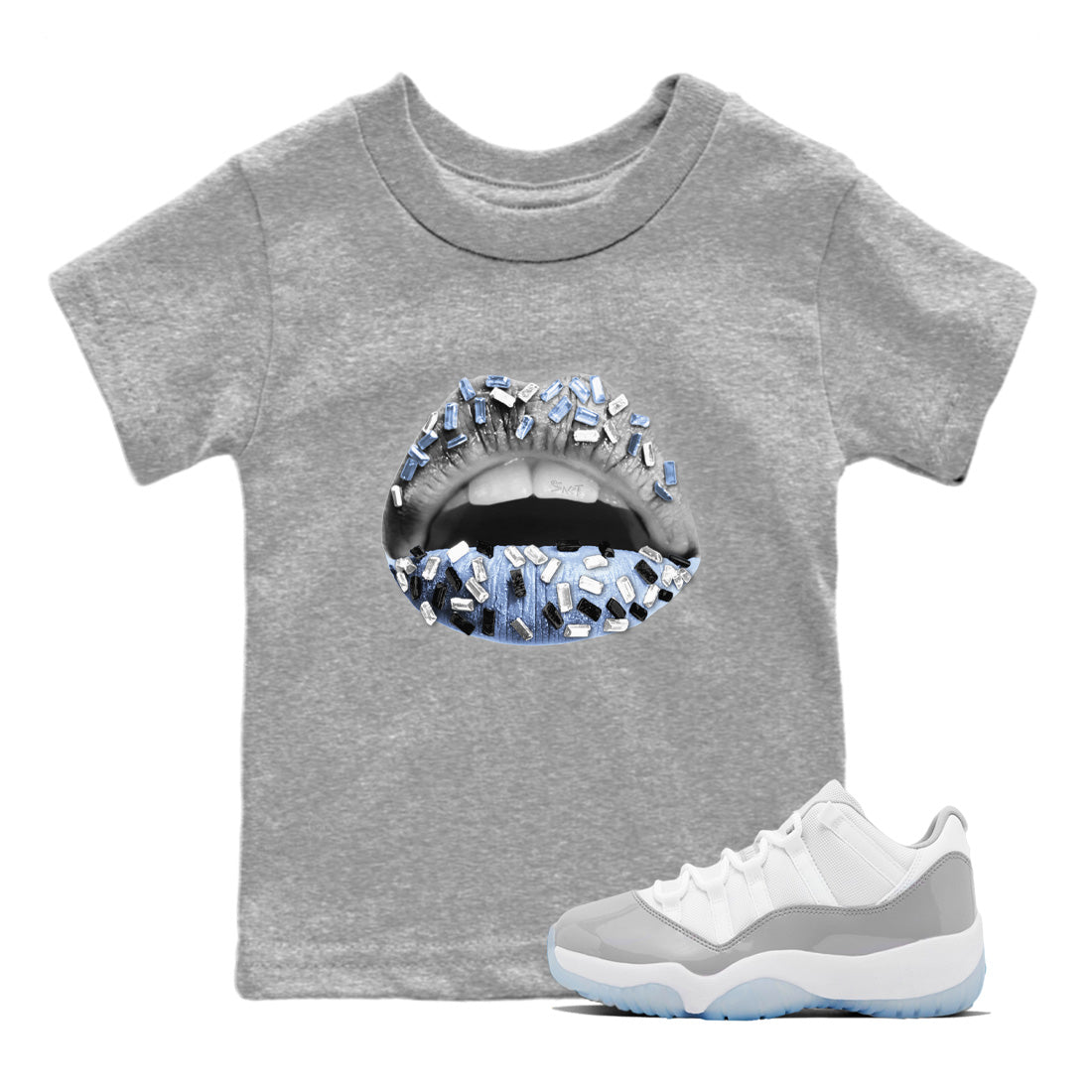 Lips Jewel Kids Tops - Air Jordan 11 White Cement