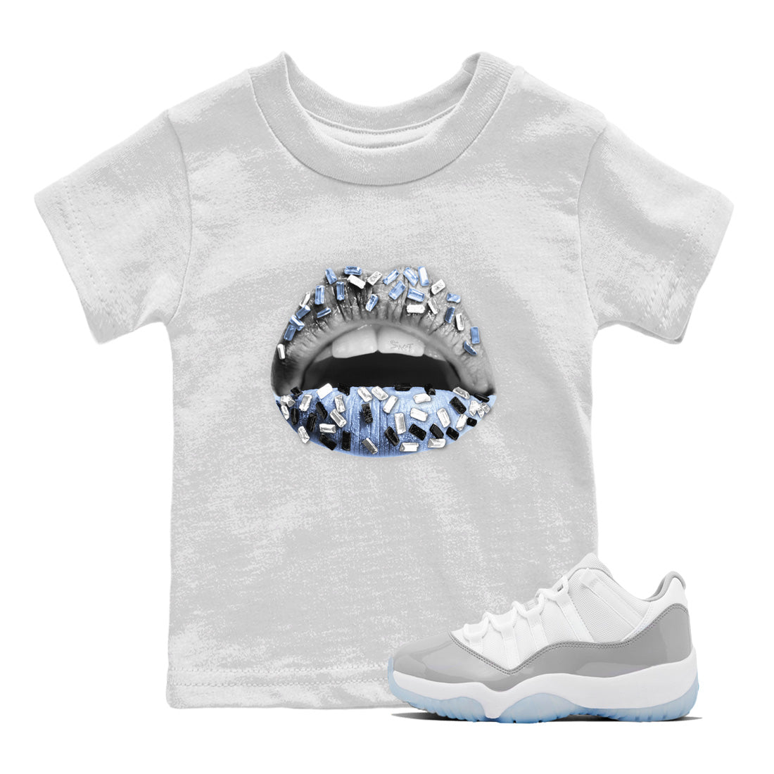 Lips Jewel Kids Tops - Air Jordan 11 White Cement