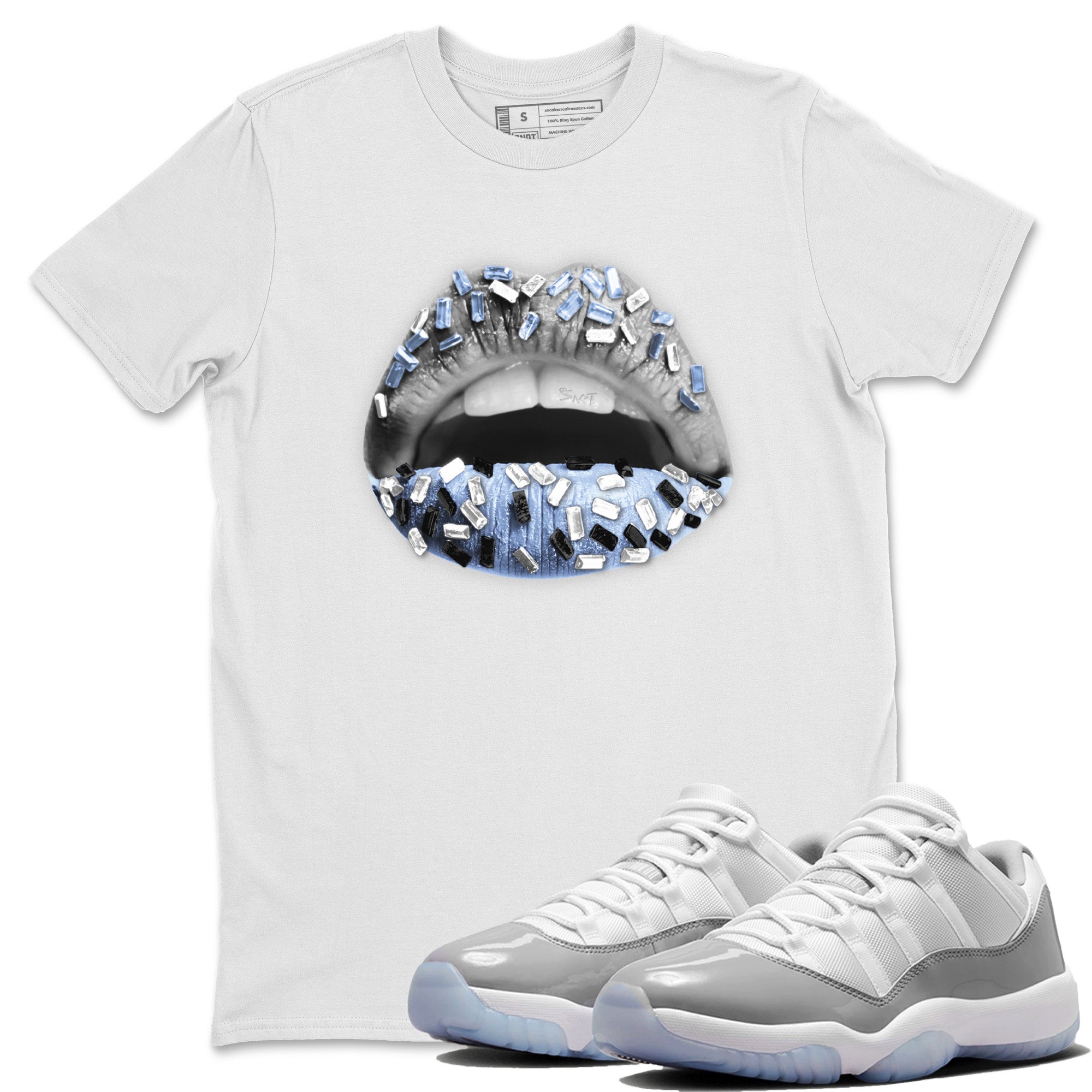 Lips Jewel Unisex Tops - Air Jordan 11 White Cement