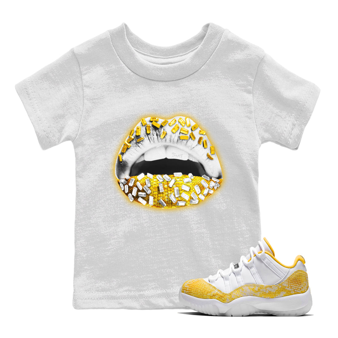 Lips Jewel Kids Tops - Air Jordan 11 Yellow Python