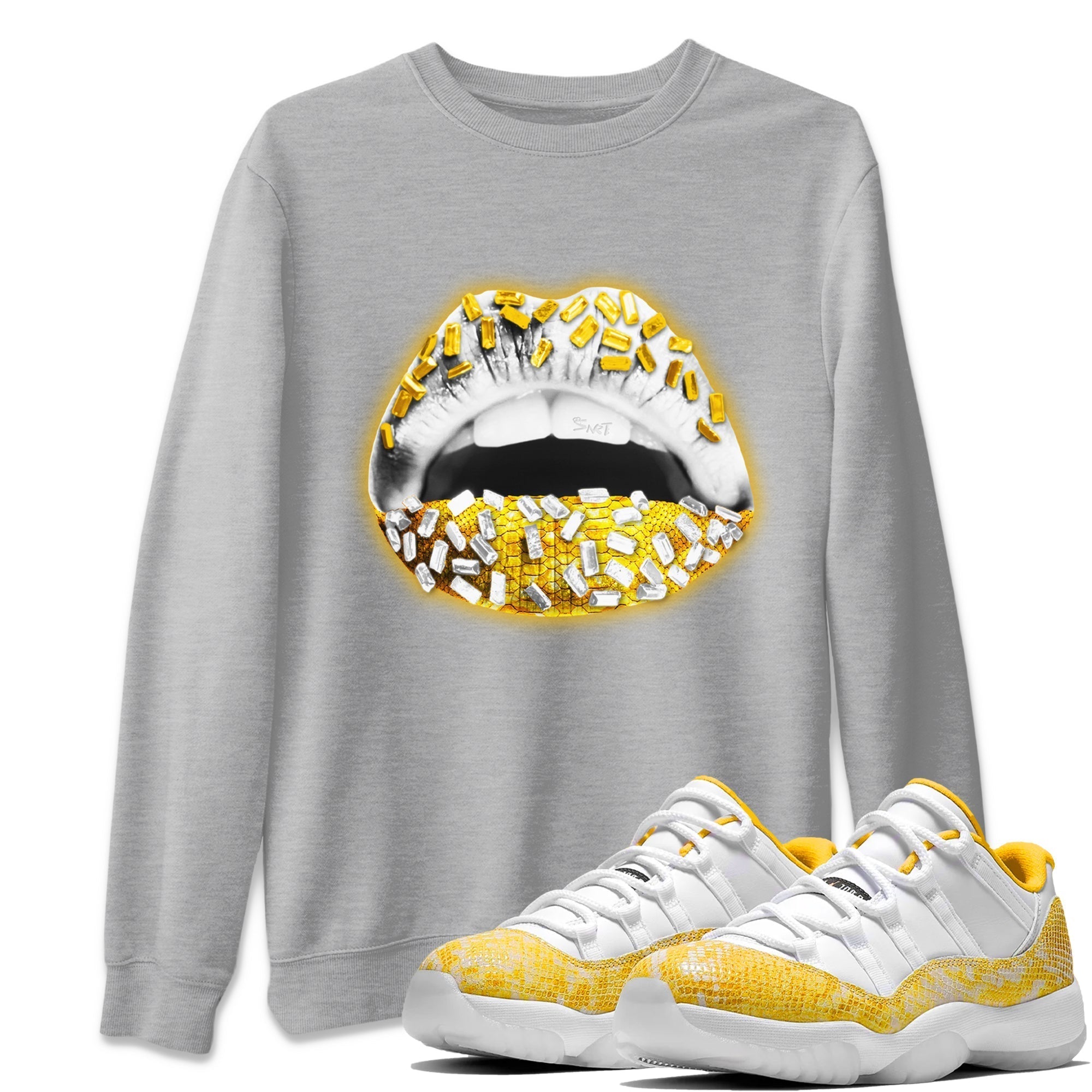 Lips Jewel Unisex Tops - Air Jordan 11 Yellow Python
