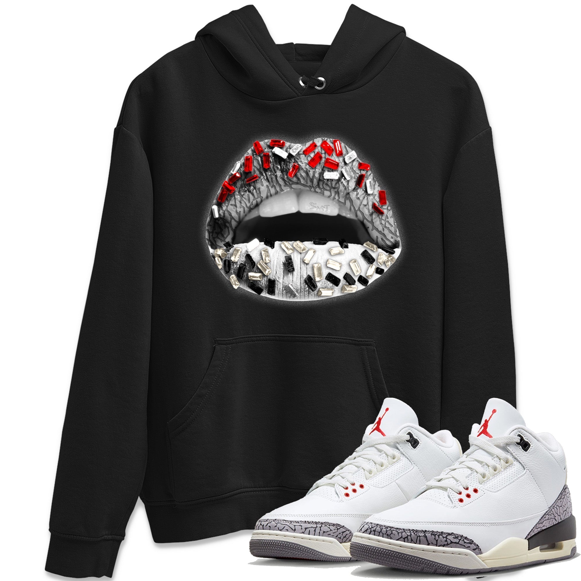 Lips Jewel Unisex Tops - Air Jordan 3 White Cement