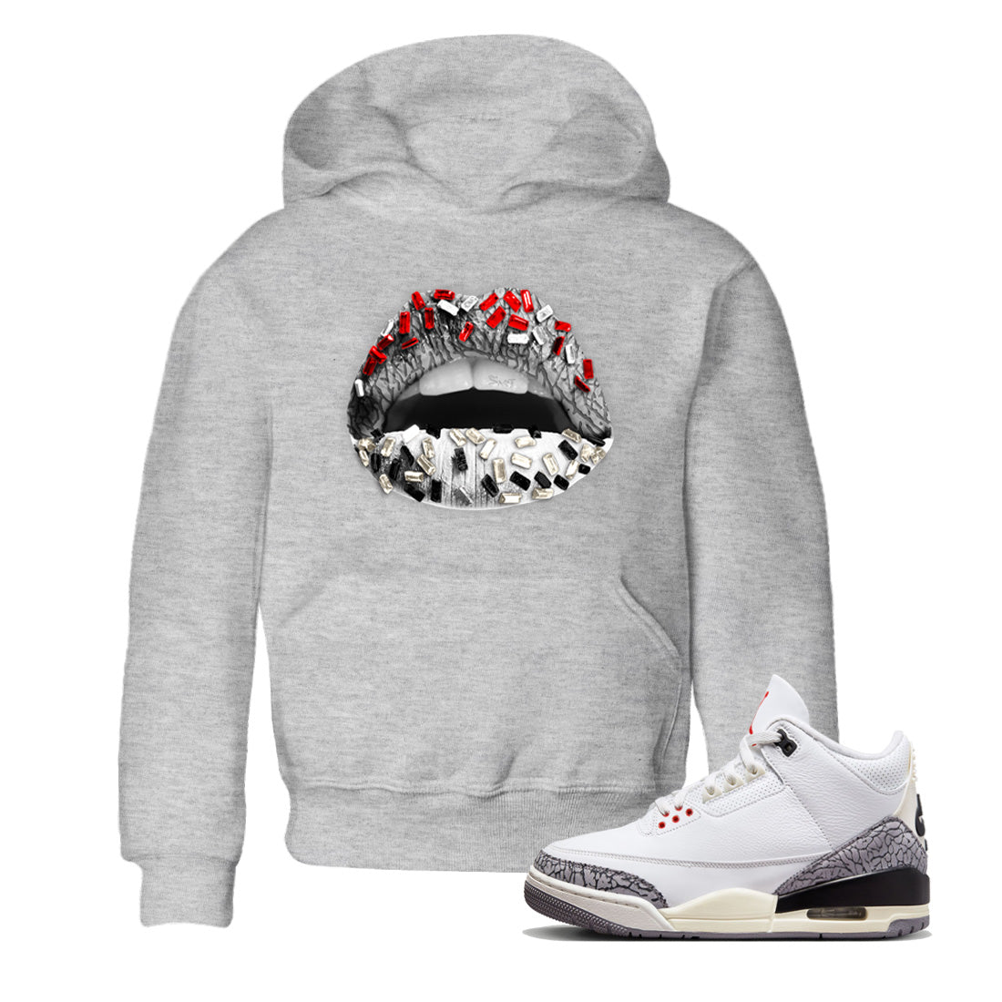 Lips Jewel Kids Tops - Air Jordan 3 White Cement