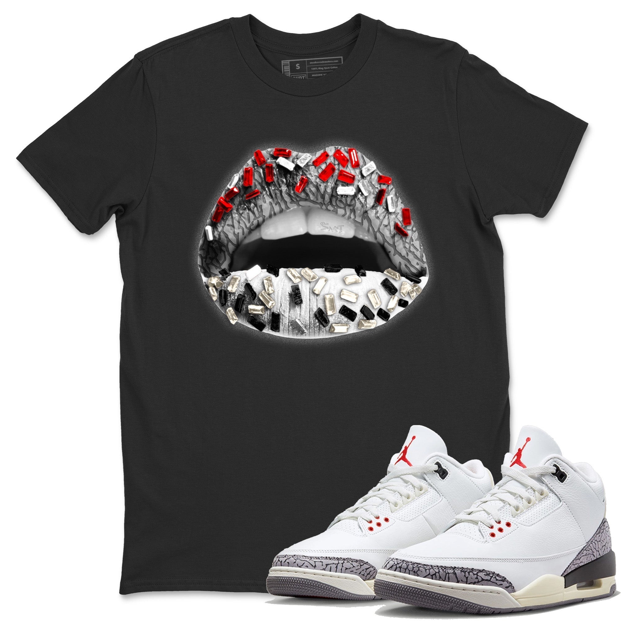 Lips Jewel Unisex Tops - Air Jordan 3 White Cement