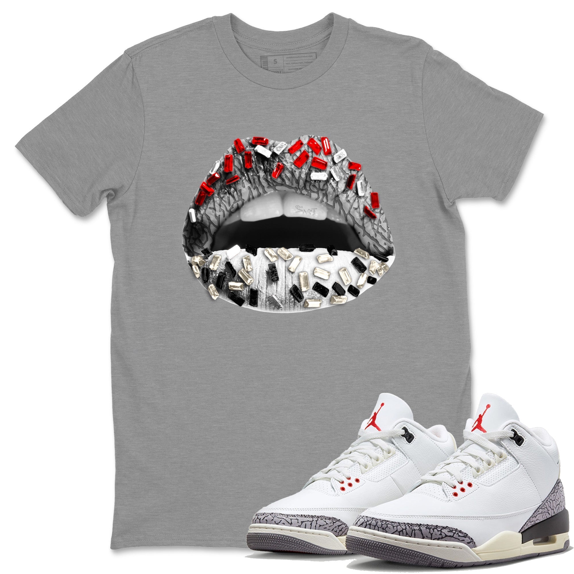 Lips Jewel Unisex Tops - Air Jordan 3 White Cement
