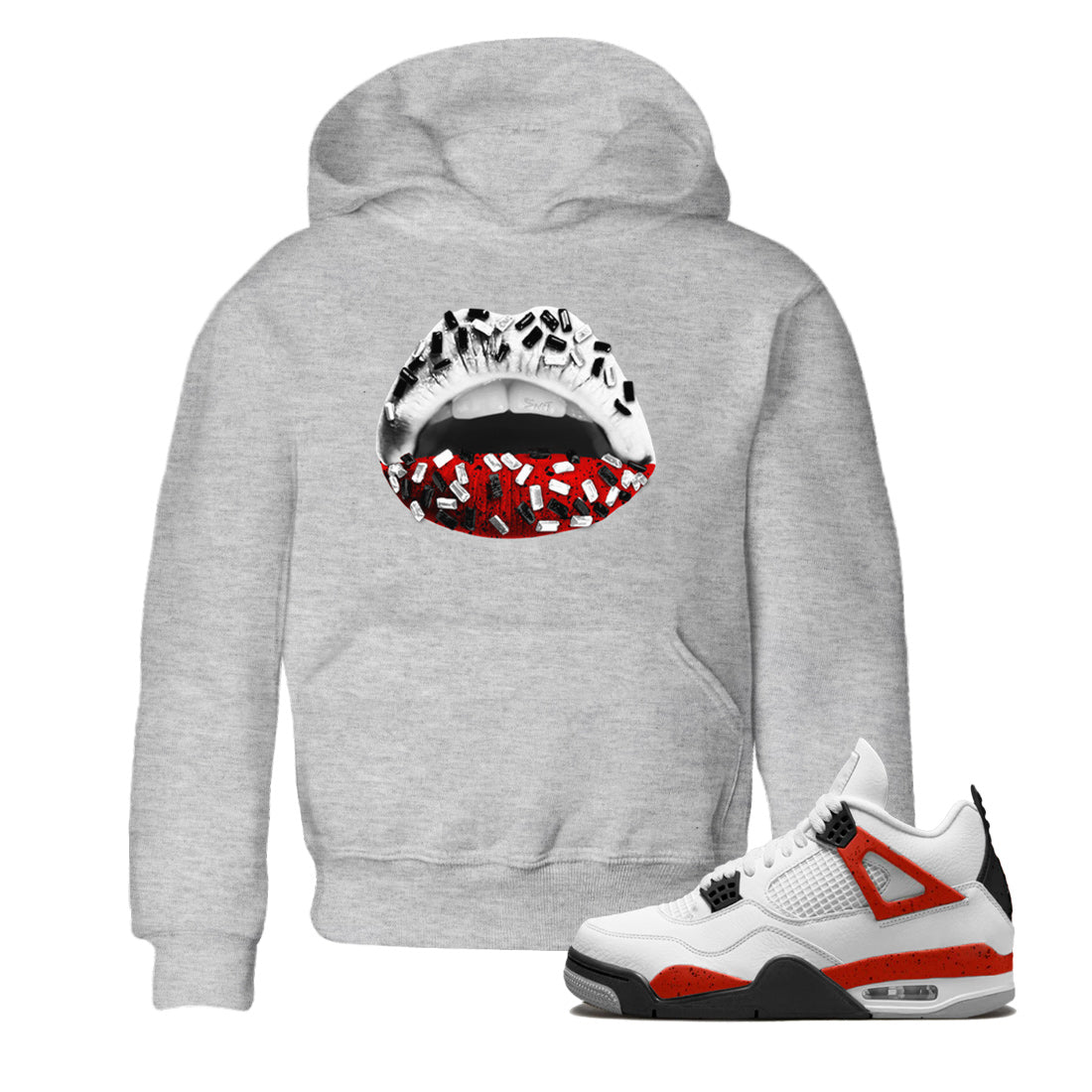 Lips Jewel Kids Tops - Air Jordan 4 Red Cement
