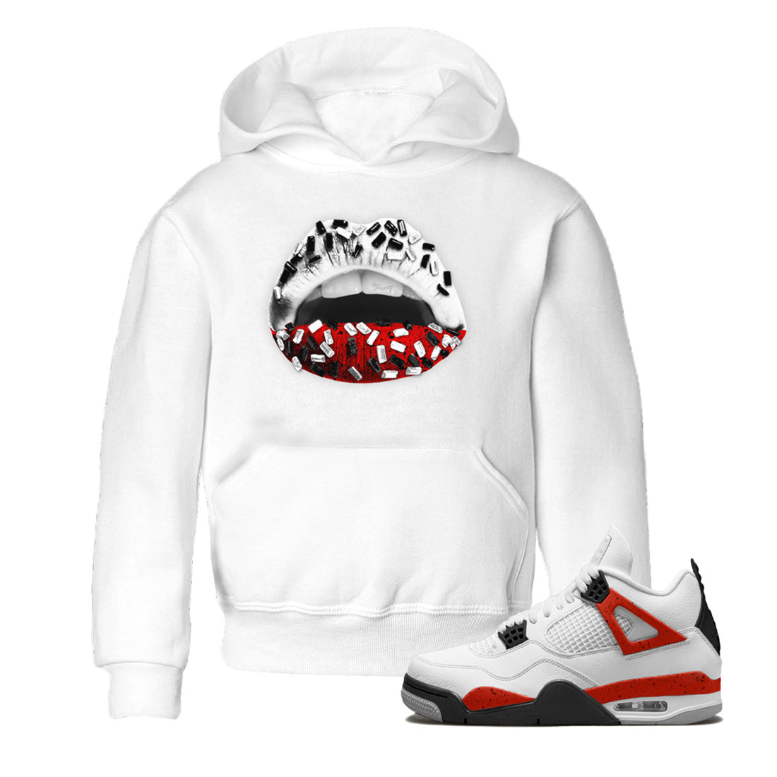 Lips Jewel Kids Tops - Air Jordan 4 Red Cement