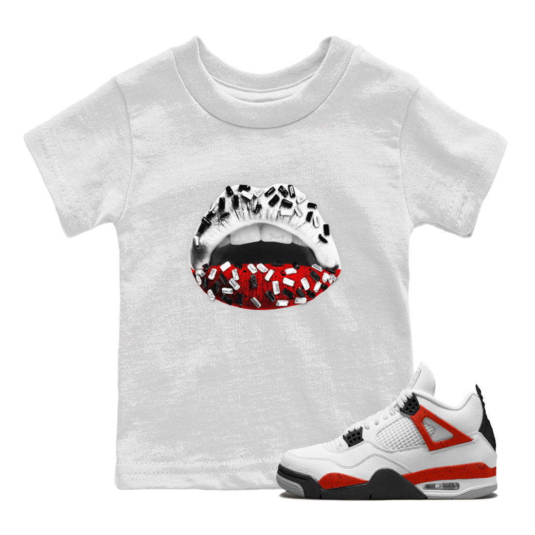 Lips Jewel Kids Tops - Air Jordan 4 Red Cement