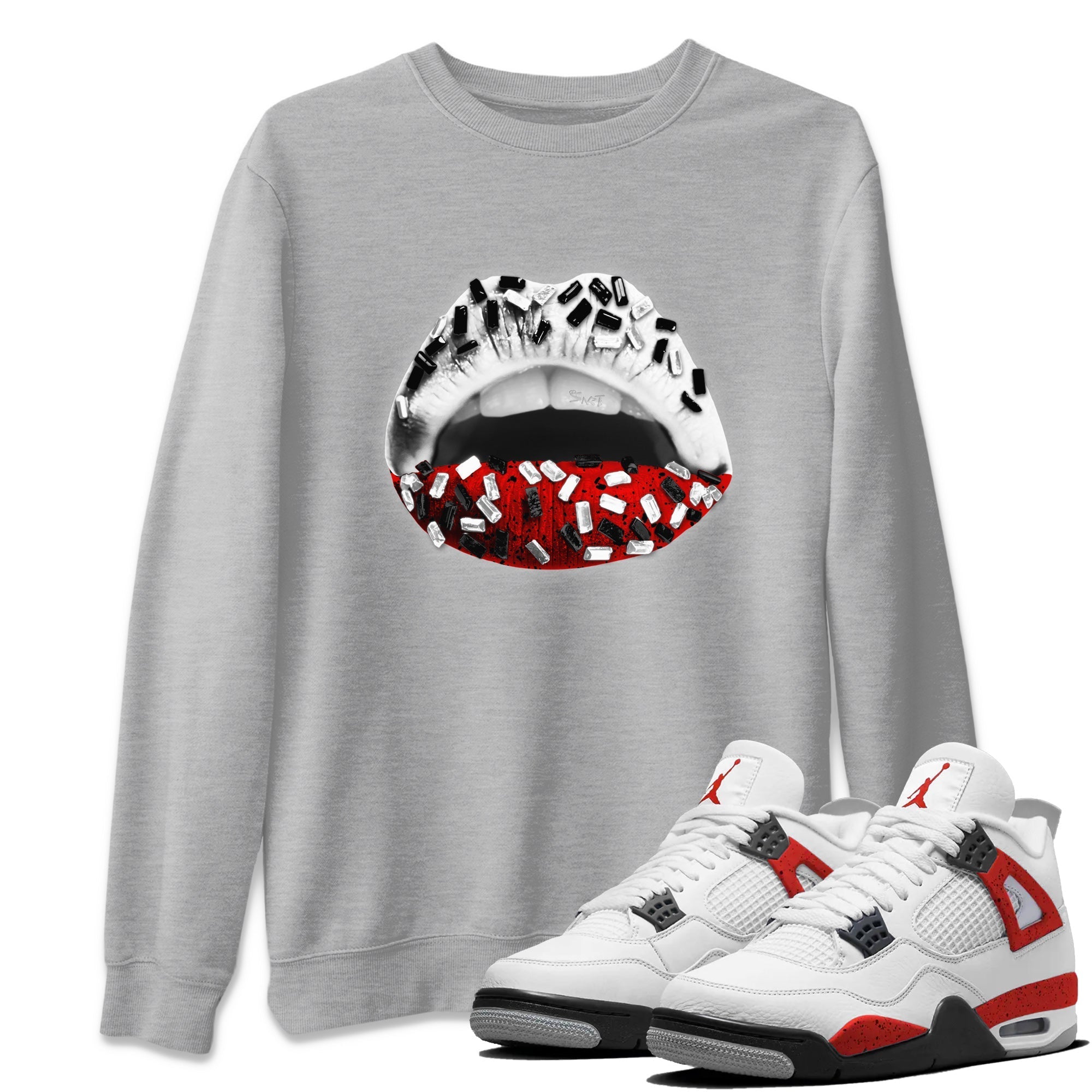 Lips Jewel Unisex Tops - Air Jordan 4 Red Cement